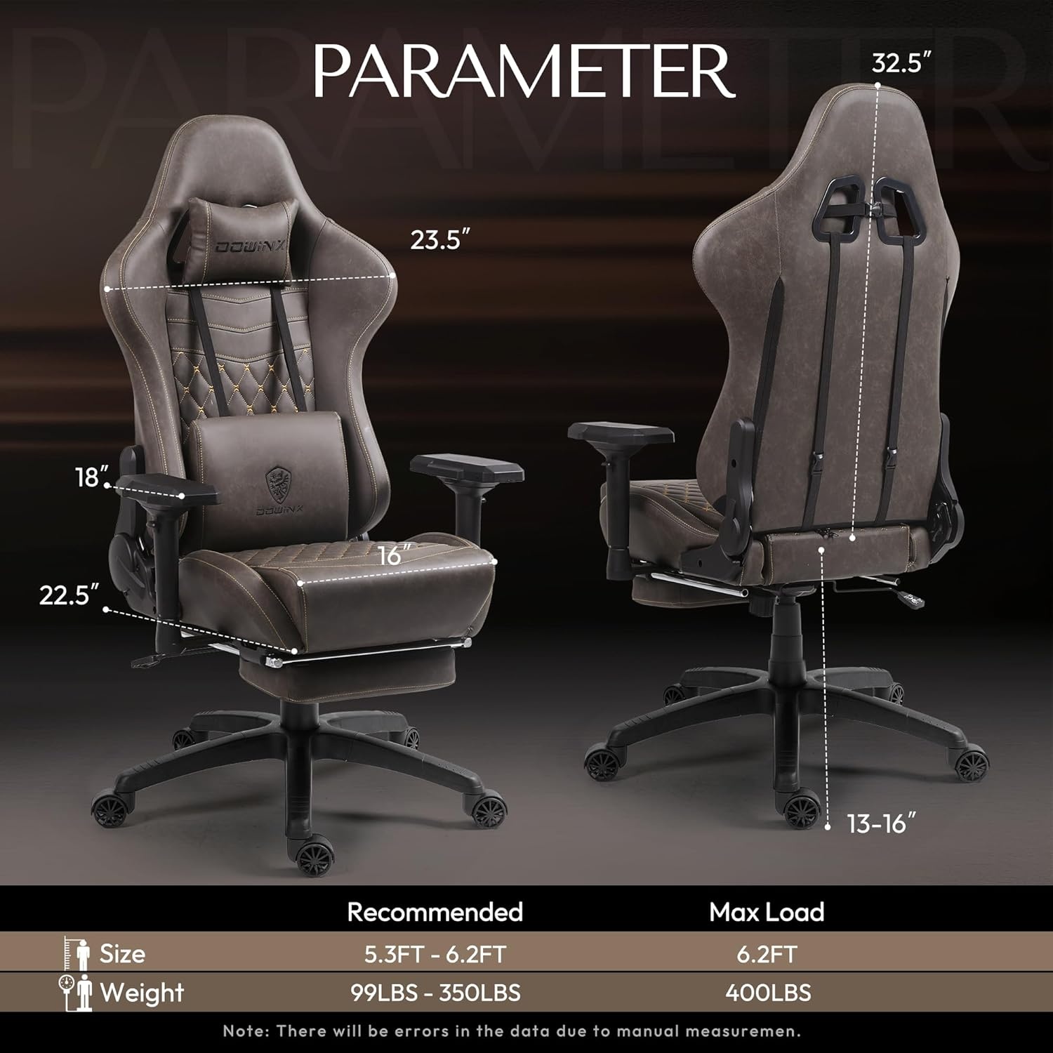 image:imageDowinx Gaming Chair Big and Tall Ergonomic PC Gaming Chair with Footrest amp Massage Racing Style Reclining Computer Chair for Adults 400LBS Capacity Heavy Duty Gamer Chair BlackBrown