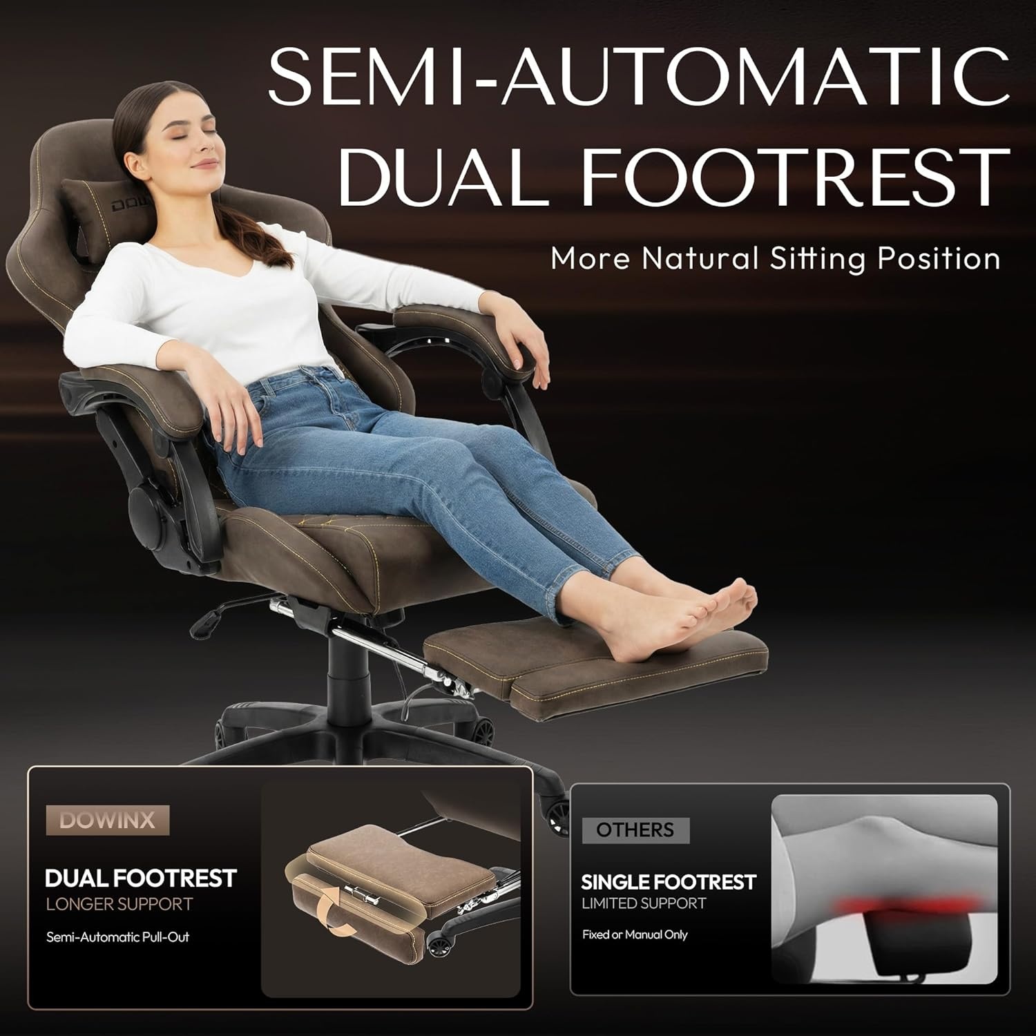 image:imageDowinx Gaming Chair Big and Tall Ergonomic PC Gaming Chair with Footrest amp Massage Racing Style Reclining Computer Chair for Adults 400LBS Capacity Heavy Duty Gamer Chair BlackBrown
