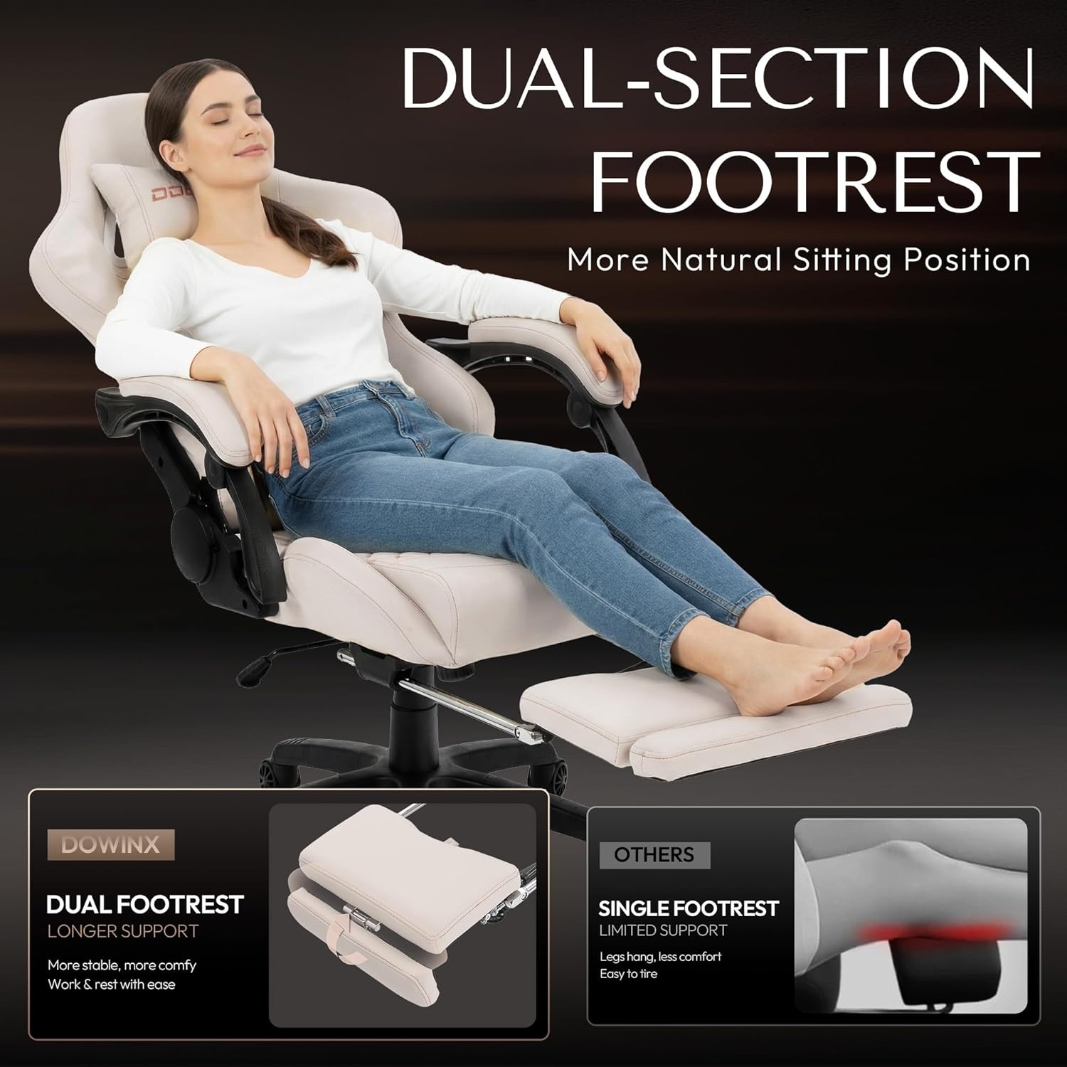 image:imageDowinx Gaming Chair Big and Tall Ergonomic PC Gaming Chair with Footrest amp Massage Racing Style Reclining Computer Chair for Adults 400LBS Capacity Heavy Duty Gamer Chair BlackWhite