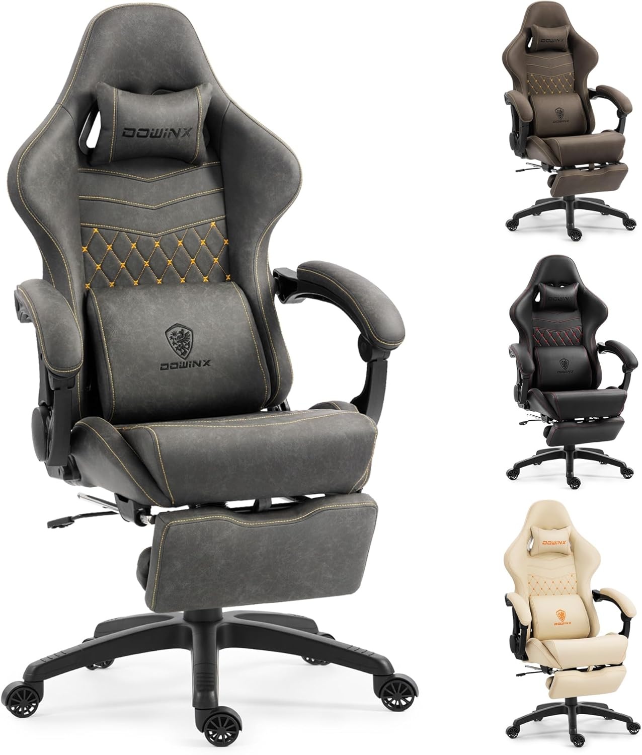image:imageDowinx Gaming Chair Big and Tall Ergonomic PC Gaming Chair with Footrest amp Massage Racing Style Reclining Computer Chair for Adults 400LBS Capacity Heavy Duty Gamer Chair BlackGrey