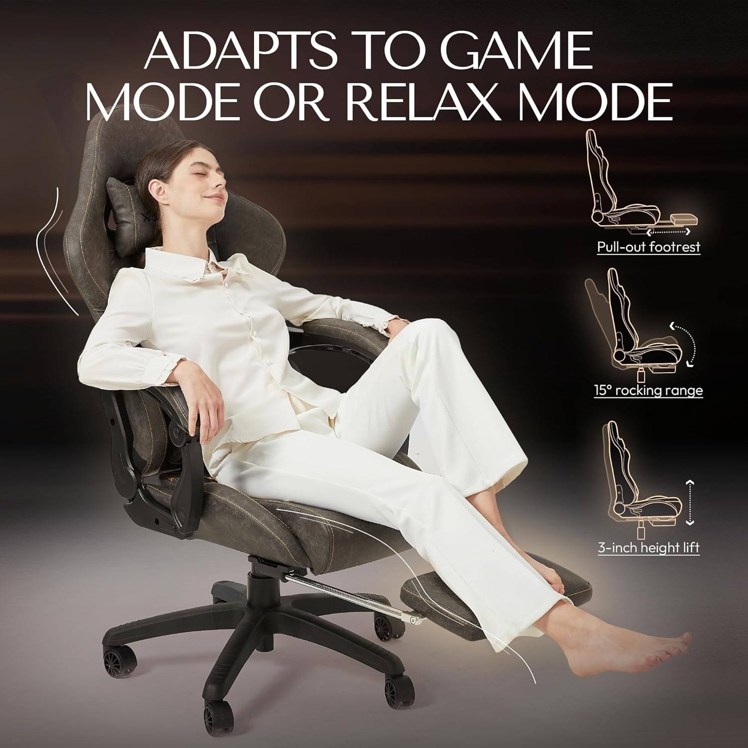 image:imageDowinx Gaming Chair Big and Tall Ergonomic PC Gaming Chair with Footrest amp Massage Racing Style Reclining Computer Chair for Adults 400LBS Capacity Heavy Duty Gamer Chair BlackBrown