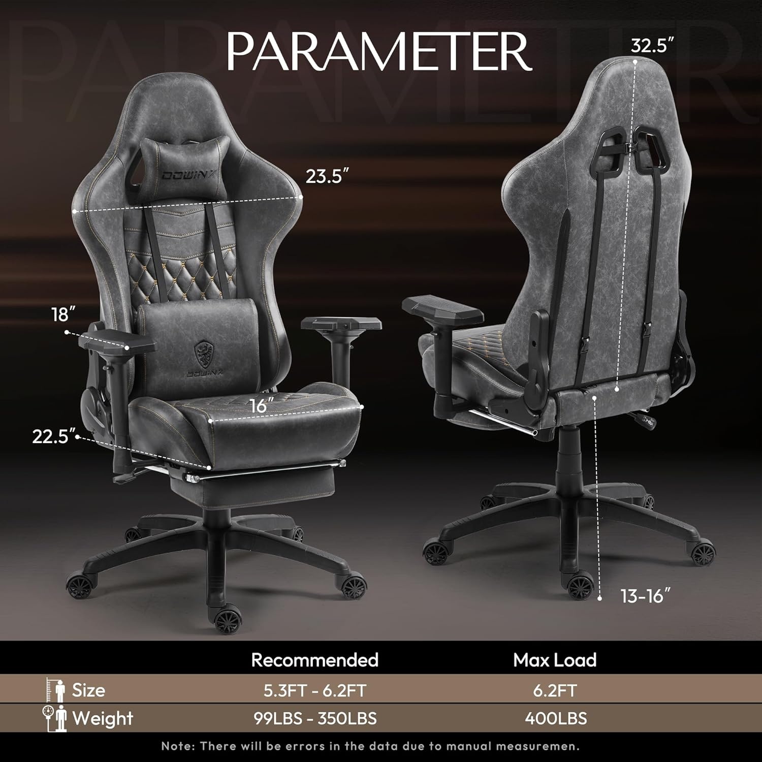 image:imageDowinx Gaming Chair Big and Tall Ergonomic PC Gaming Chair with Footrest amp Massage Racing Style Reclining Computer Chair for Adults 400LBS Capacity Heavy Duty Gamer Chair BlackGrey