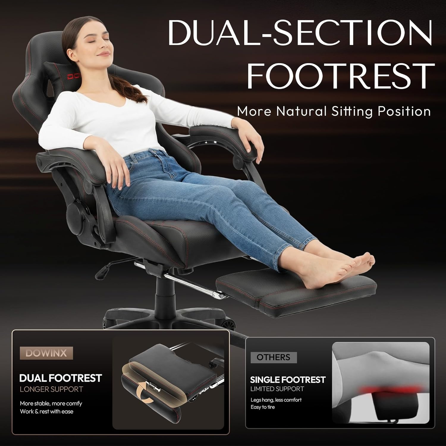 image:imageDowinx Gaming Chair Big and Tall Ergonomic PC Gaming Chair with Footrest amp Massage Racing Style Reclining Computer Chair for Adults 400LBS Capacity Heavy Duty Gamer Chair BlackBlack