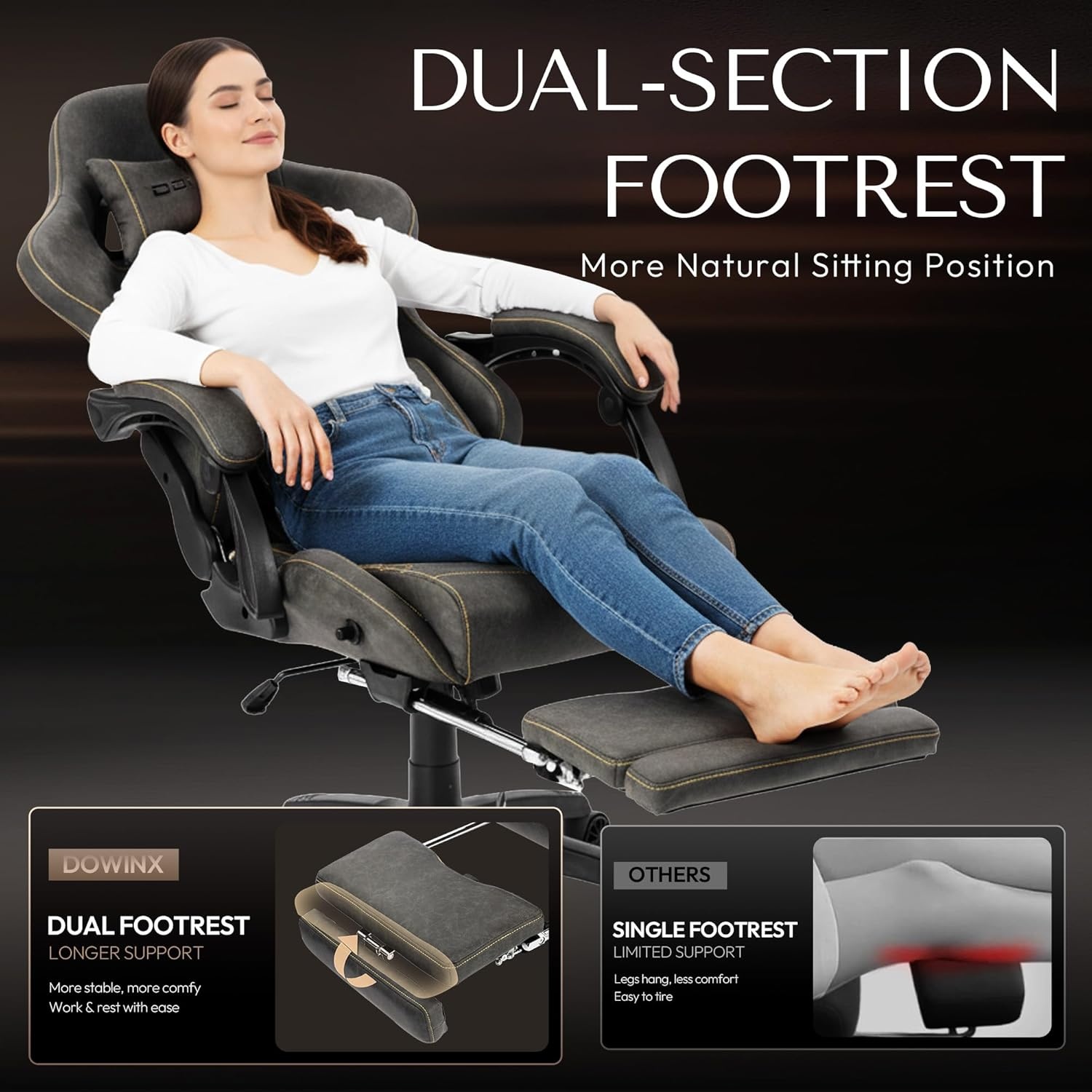image:imageDowinx Gaming Chair Big and Tall Ergonomic PC Gaming Chair with Footrest amp Massage Racing Style Reclining Computer Chair for Adults 400LBS Capacity Heavy Duty Gamer Chair BlackGrey