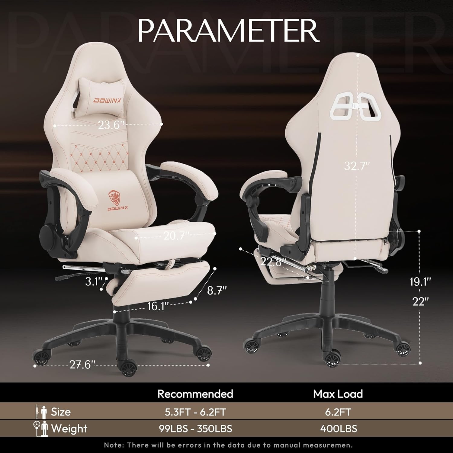 image:imageDowinx Gaming Chair Big and Tall Ergonomic PC Gaming Chair with Footrest amp Massage Racing Style Reclining Computer Chair for Adults 400LBS Capacity Heavy Duty Gamer Chair BlackWhite