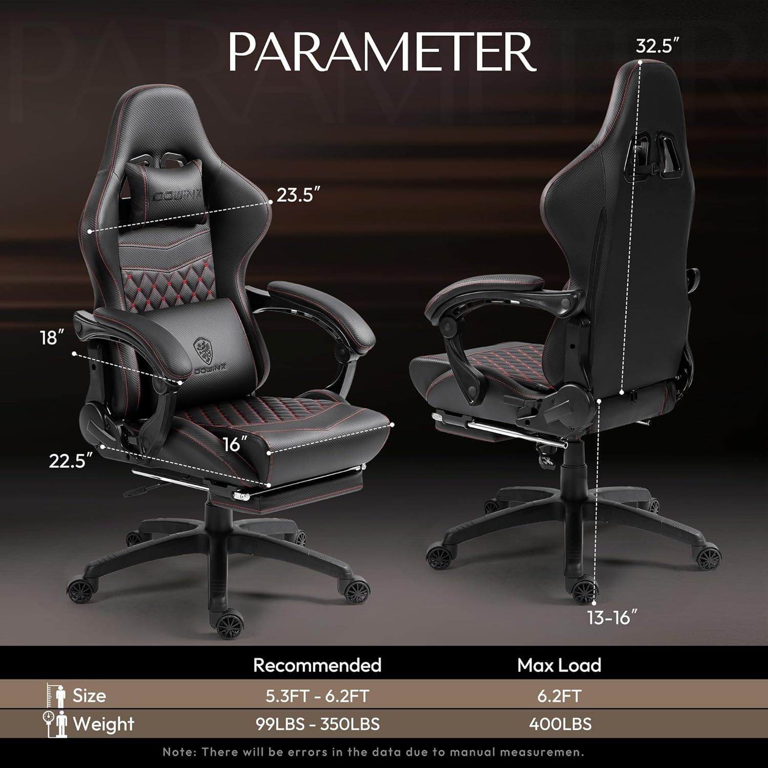 image:imageDowinx Gaming Chair Big and Tall Ergonomic PC Gaming Chair with Footrest amp Massage Racing Style Reclining Computer Chair for Adults 400LBS Capacity Heavy Duty Gamer Chair BlackBlack