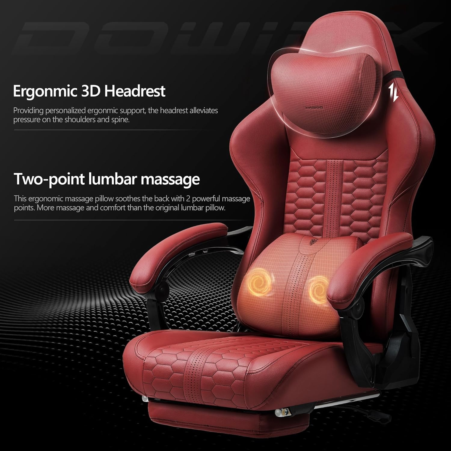 image:imageDowinx Gaming Chair Big and Tall Ergonomic PC Gaming Chair with Footrest amp Massage Racing Style Reclining Computer Chair for Adults 400LBS Capacity Heavy Duty Gamer Chair BlackDark Red