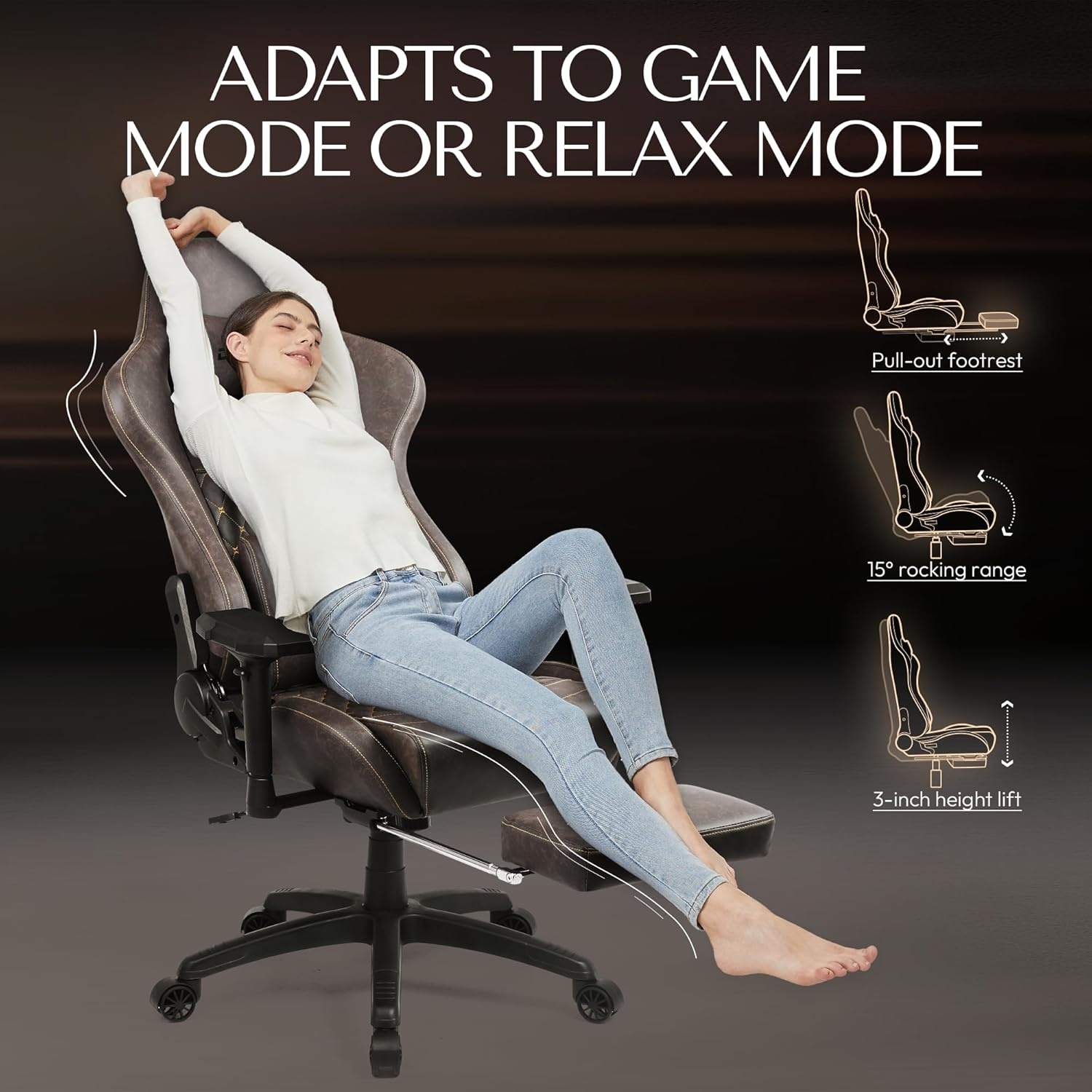 image:imageDowinx Gaming Chair Big and Tall Ergonomic PC Gaming Chair with Footrest amp Massage Racing Style Reclining Computer Chair for Adults 400LBS Capacity Heavy Duty Gamer Chair BlackBrown