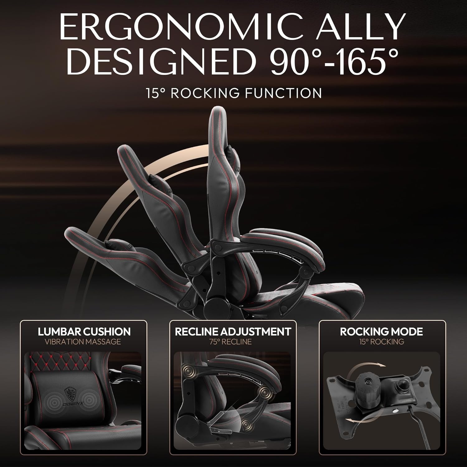 image:imageDowinx Gaming Chair Big and Tall Ergonomic PC Gaming Chair with Footrest amp Massage Racing Style Reclining Computer Chair for Adults 400LBS Capacity Heavy Duty Gamer Chair BlackBlack
