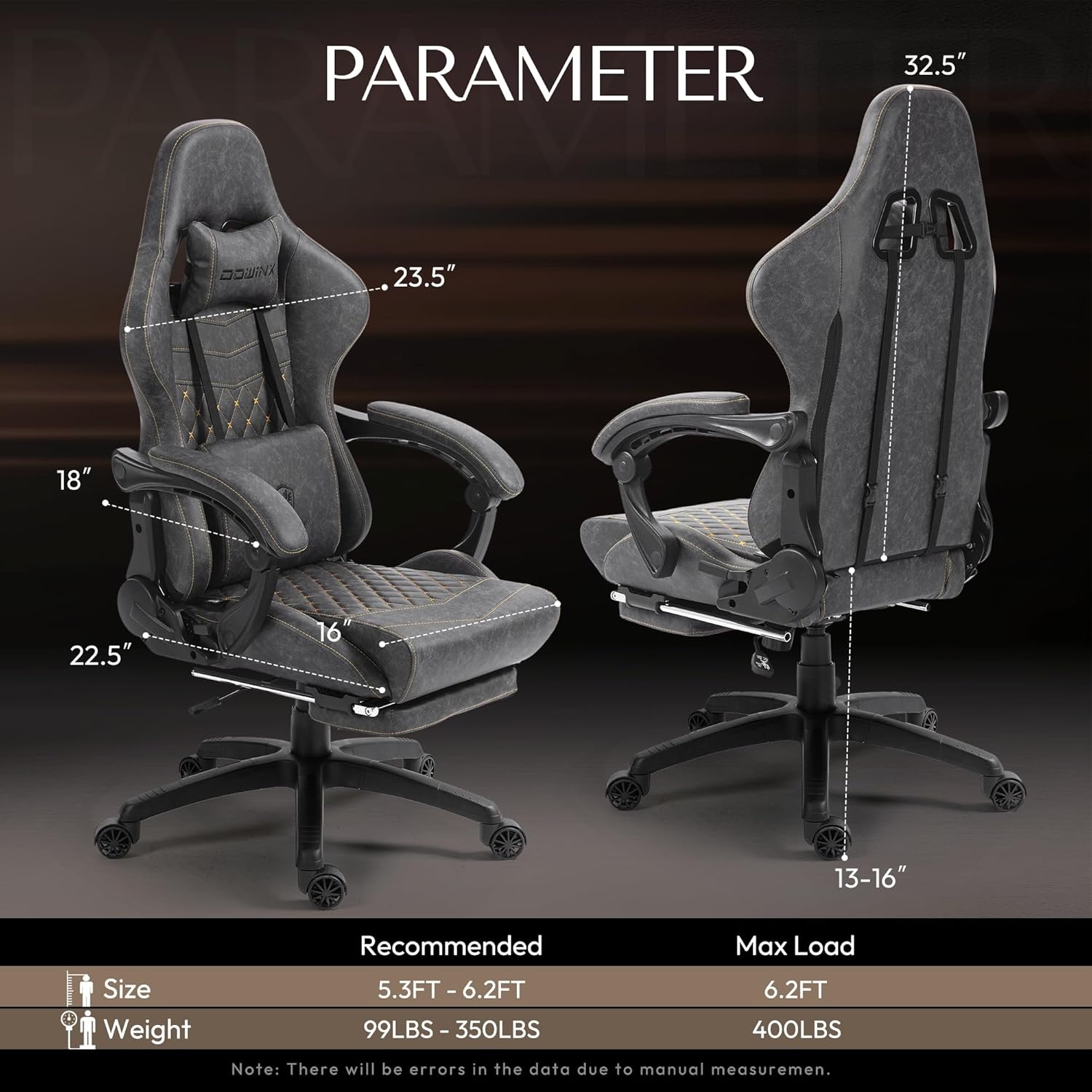image:imageDowinx Gaming Chair Big and Tall Ergonomic PC Gaming Chair with Footrest amp Massage Racing Style Reclining Computer Chair for Adults 400LBS Capacity Heavy Duty Gamer Chair BlackGrey