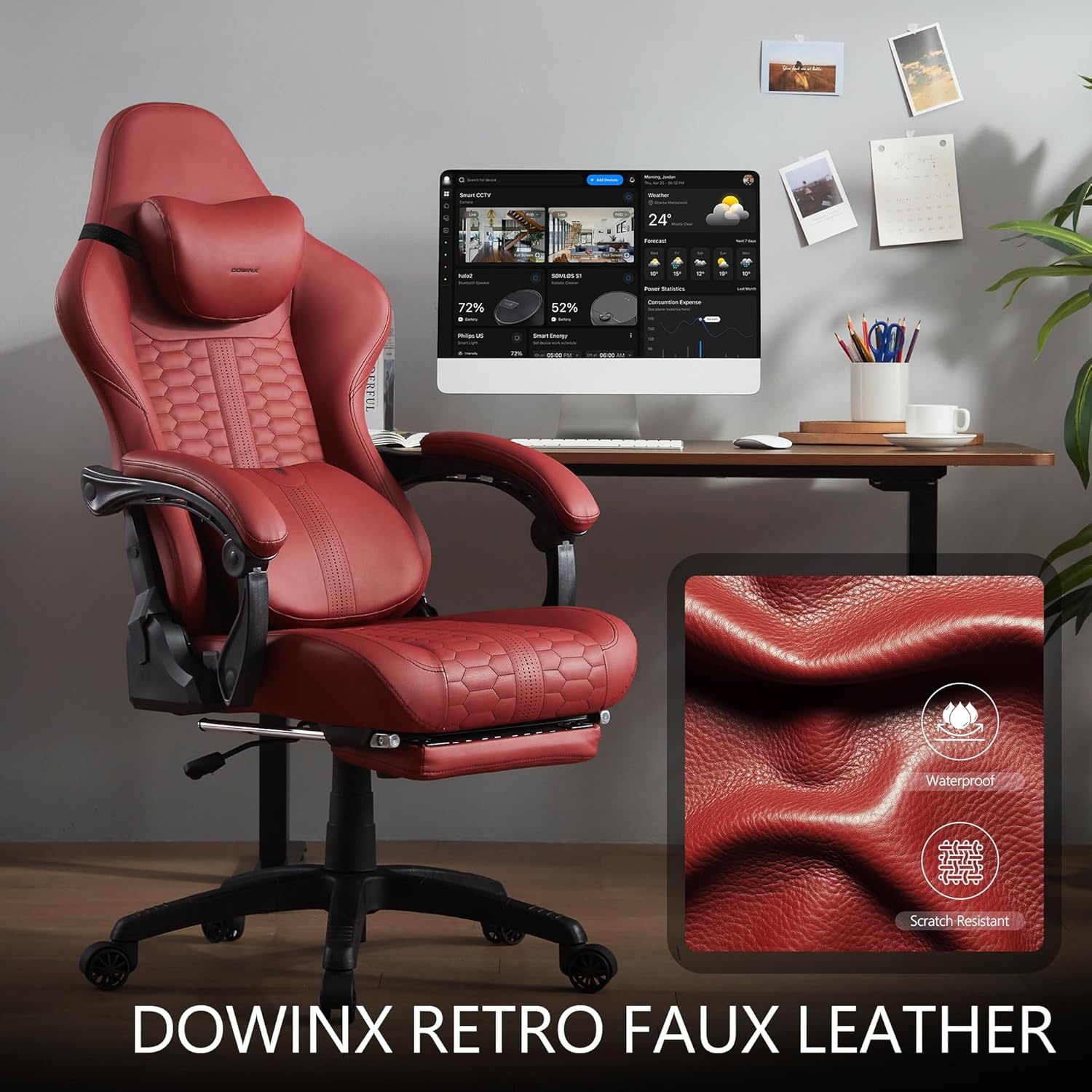 image:imageDowinx Gaming Chair Big and Tall Ergonomic PC Gaming Chair with Footrest amp Massage Racing Style Reclining Computer Chair for Adults 400LBS Capacity Heavy Duty Gamer Chair BlackDark Red
