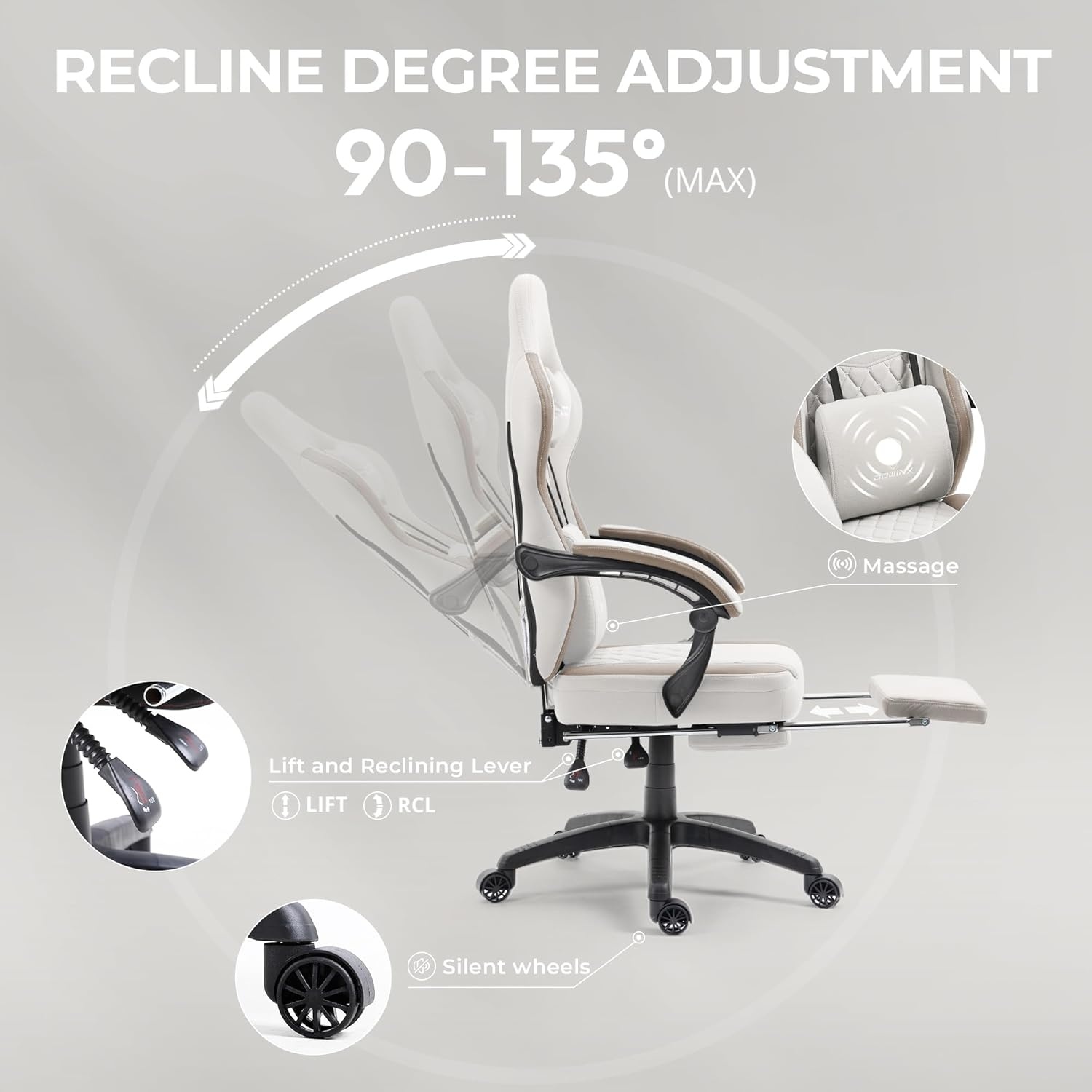image:imageDowinx Gaming Chair Breathable Fabric Game Chair with Gel Pad and Storage Bag Comfortable Gamer Chair with Pocket Spring Cushion Ergonomic Computer Chair with Footrest GreenBeige