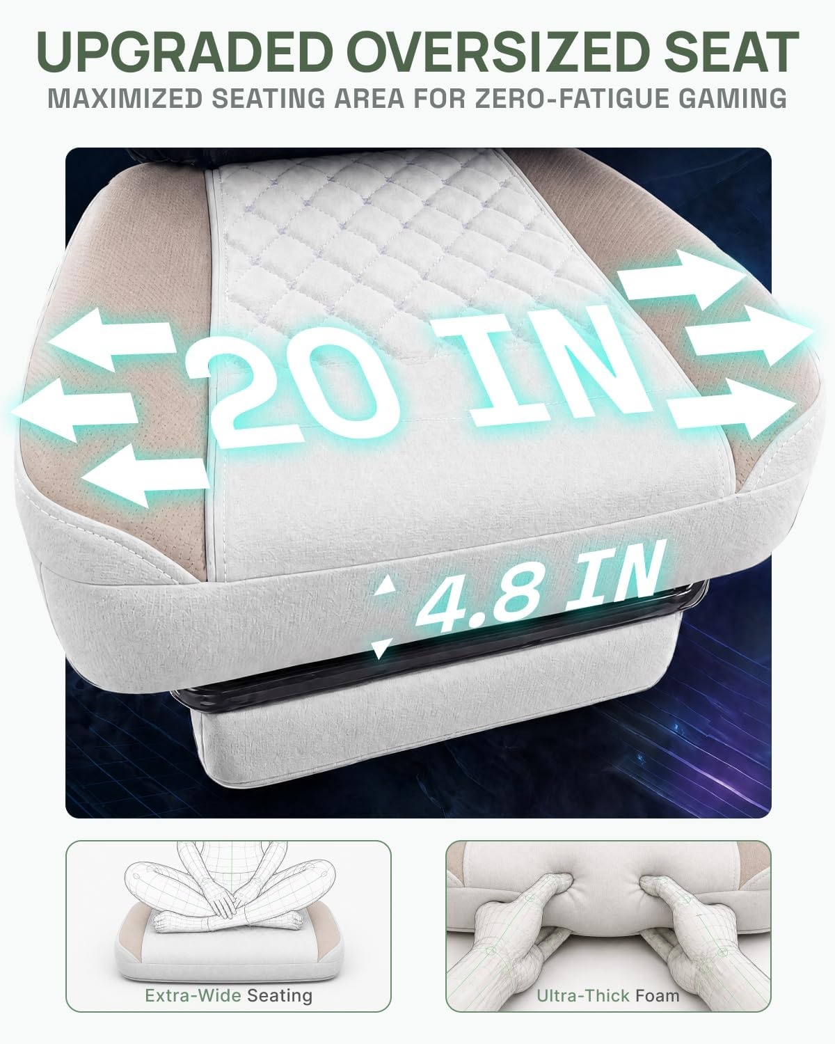 image:imageDowinx Gaming Chair Breathable Fabric Game Chair with Gel Pad and Storage Bag Comfortable Gamer Chair with Pocket Spring Cushion Ergonomic Computer Chair with Footrest GreenBeige