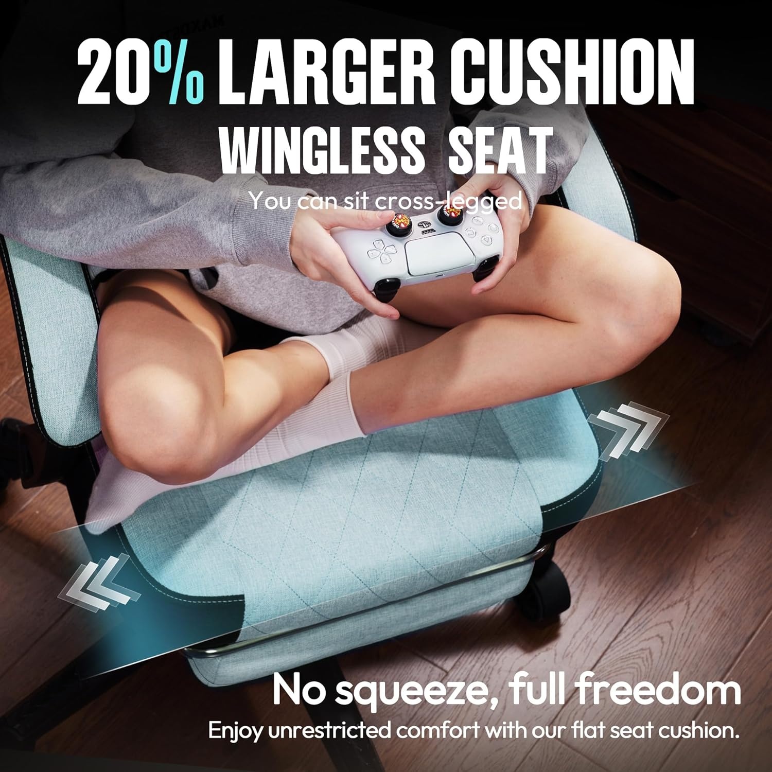 image:imageDowinx Gaming Chair Fabric with Pocket Spring Cushion High Back Ergonomic Computer Chair with Footrest for Adults Massage Lumbar Support Swivel Game Chair for Office Gaming 300LBS Aqua