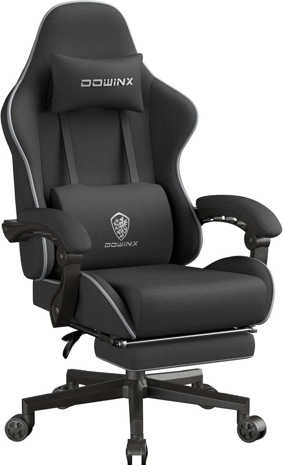 image:imageDowinx Gaming Chair Fabric with Pocket Spring Cushion Massage Game Chair Cloth with Headrest Ergonomic Computer Chair with Footrest 290LBS GreyBlack