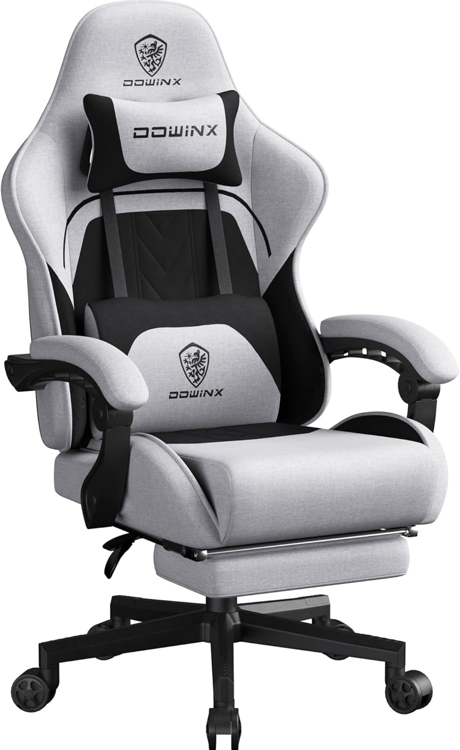 image:imageDowinx Gaming Chair Fabric with Pocket Spring Cushion Massage Game Chair Cloth with Headrest Ergonomic Computer Chair with Footrest 290LBS GreyBlack Grey