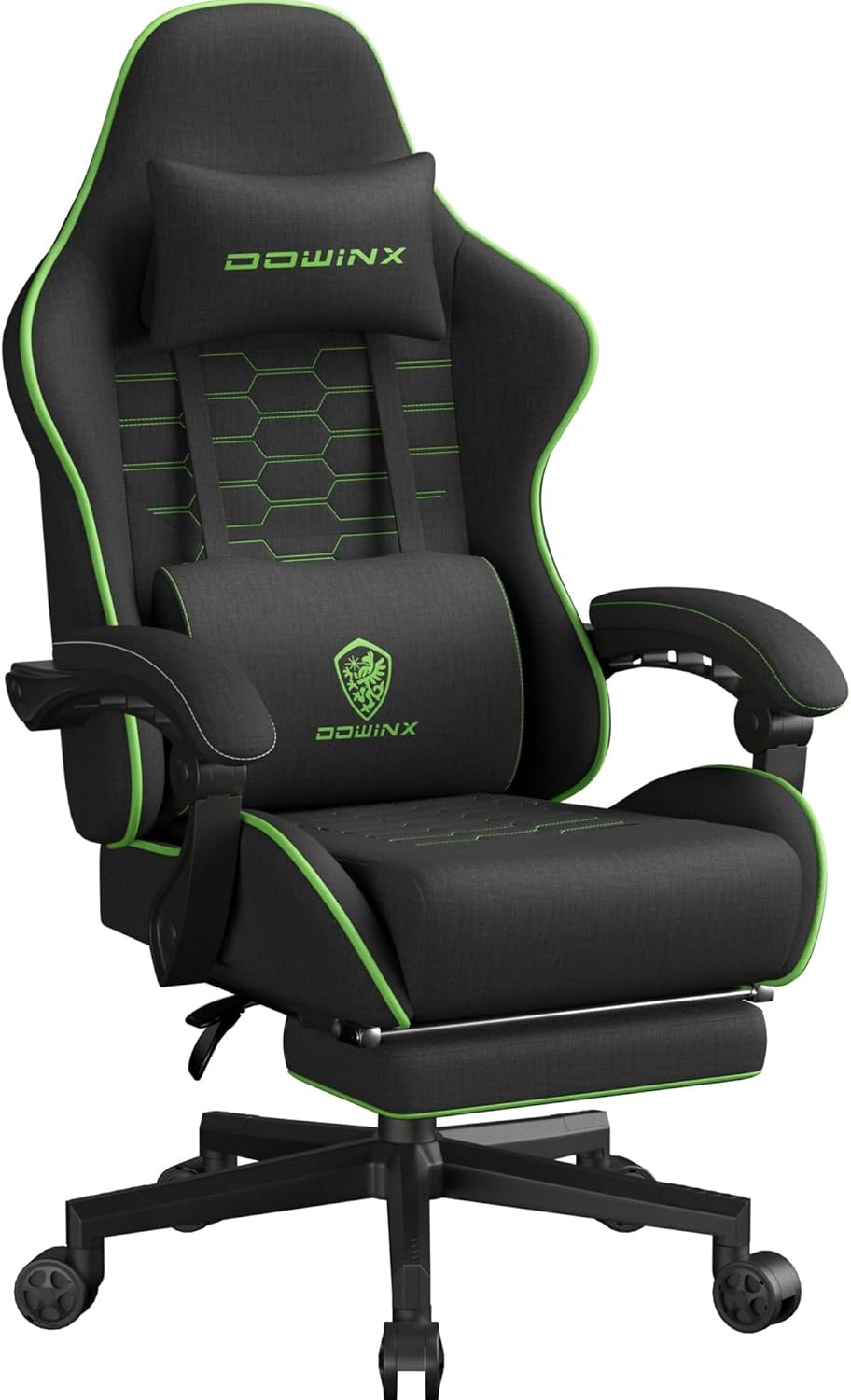 image:imageDowinx Gaming Chair Fabric with Pocket Spring Cushion Massage Game Chair Cloth with Headrest Ergonomic Computer Chair with Footrest 290LBS GreyBlack Green