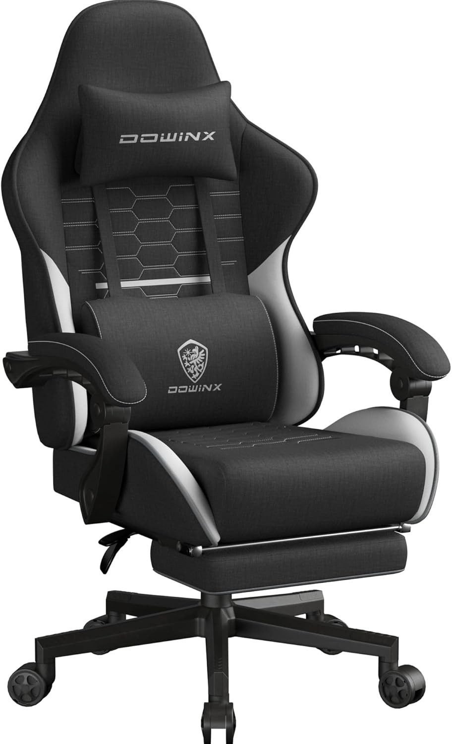 image:imageDowinx Gaming Chair Fabric with Pocket Spring Cushion Massage Game Chair Cloth with Headrest Ergonomic Computer Chair with Footrest 290LBS GreyBlack White