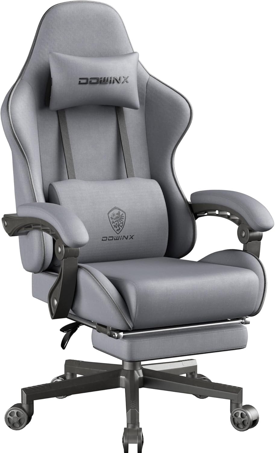 image:imageDowinx Gaming Chair Fabric with Pocket Spring Cushion Massage Game Chair Cloth with Headrest Ergonomic Computer Chair with Footrest 290LBS GreyDark Grey