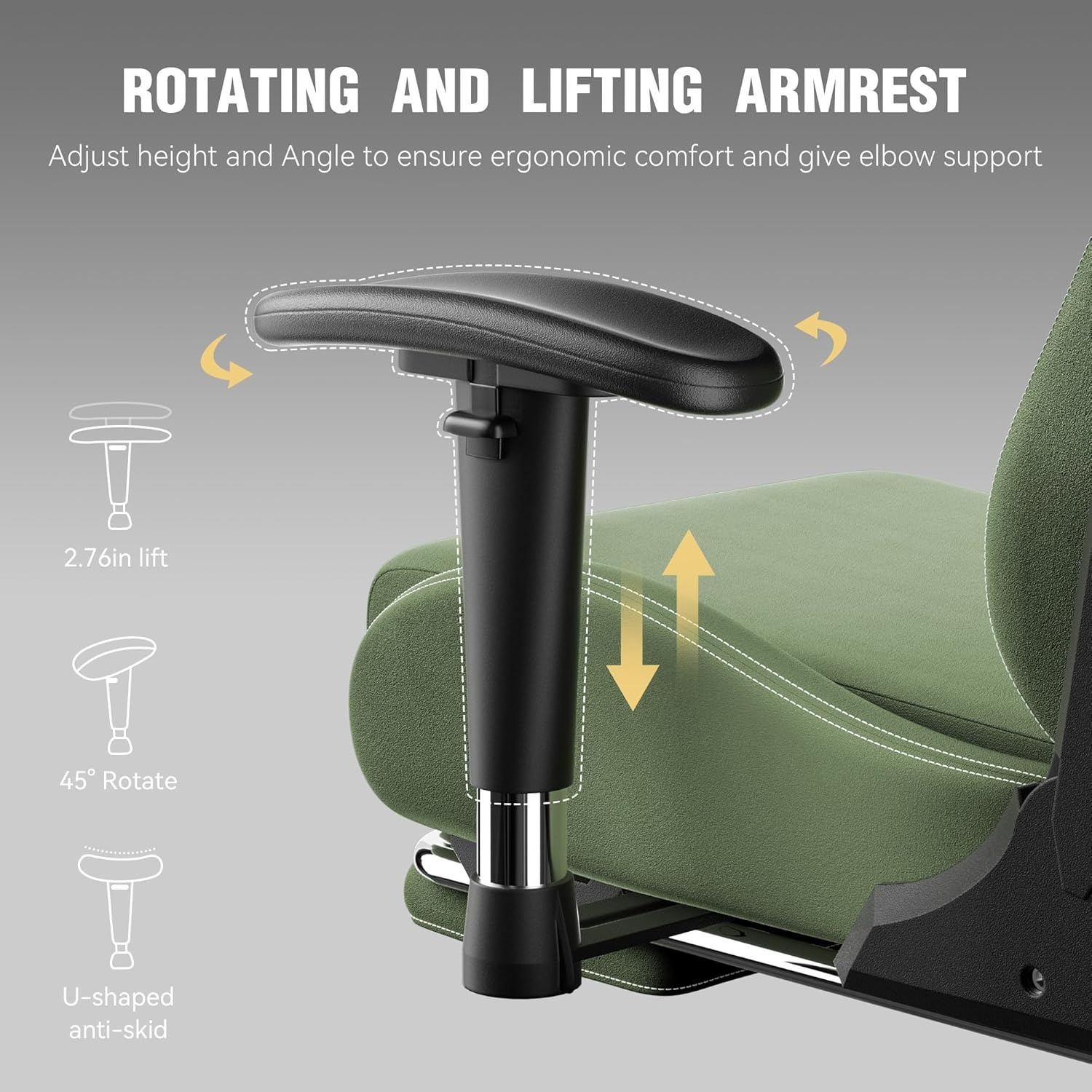 image:imageDowinx Gaming Chair with Massage Lumbar Support Breathable Fabric Ergonomic Computer Chair with Footrest for Adults High Back Reclining Game Chair for Office Gaming Green