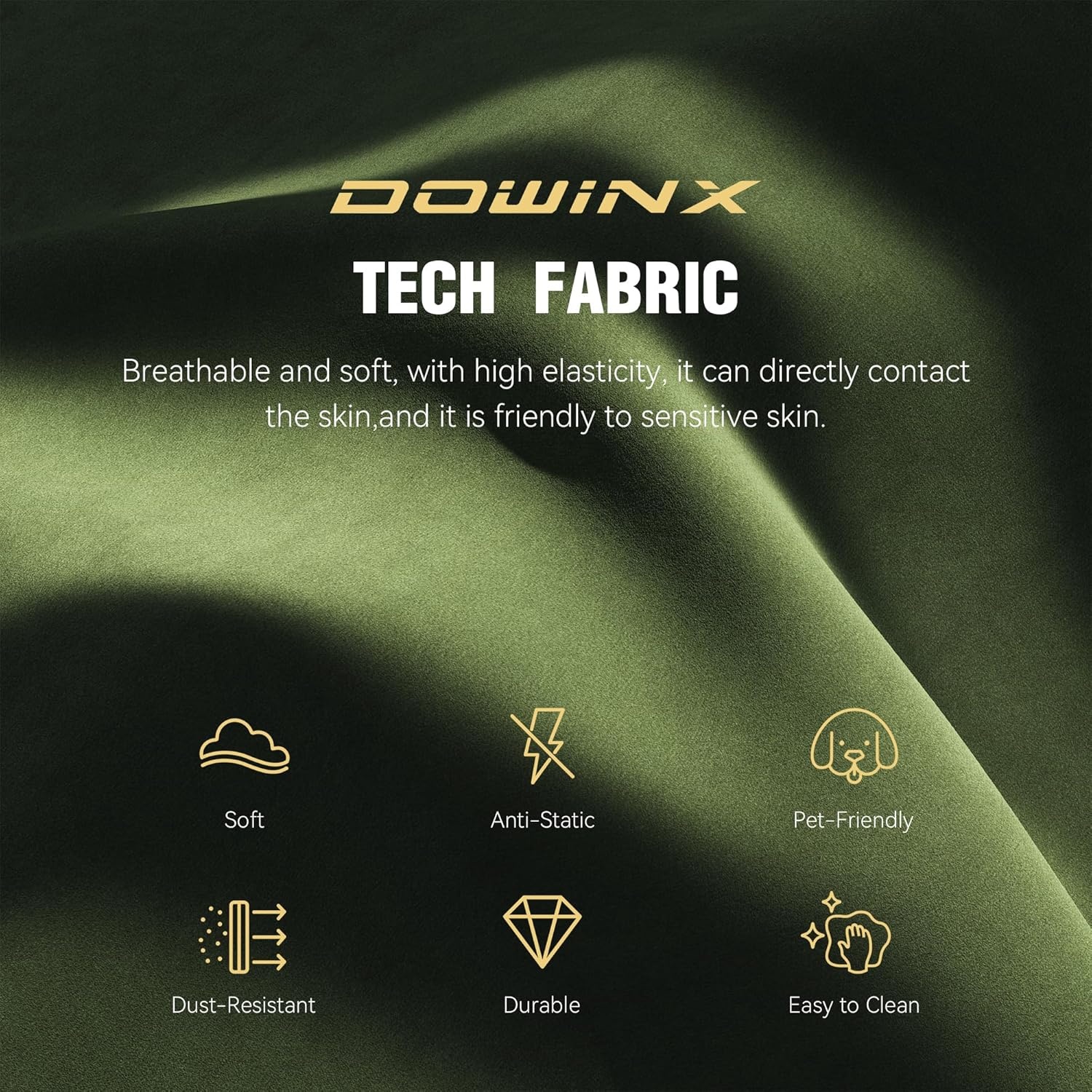 image:imageDowinx Gaming Chair with Massage Lumbar Support Breathable Fabric Ergonomic Computer Chair with Footrest for Adults High Back Reclining Game Chair for Office Gaming Green