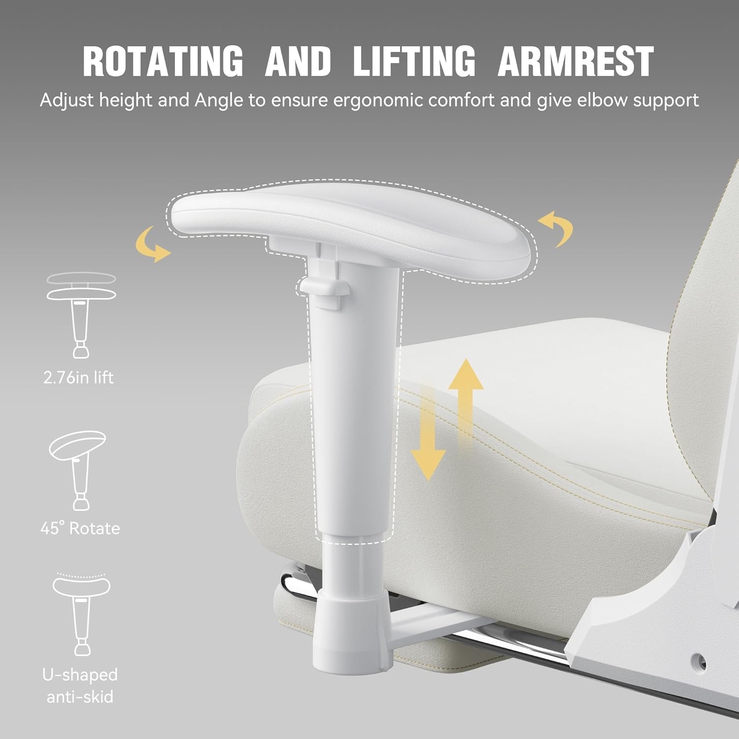 image:imageDowinx Gaming Chair with Massage Lumbar Support Suede Fabric Ergonomic Computer Chair with Footrest for Adults High Back Reclining Game Chair for Office Gaming OffWhite