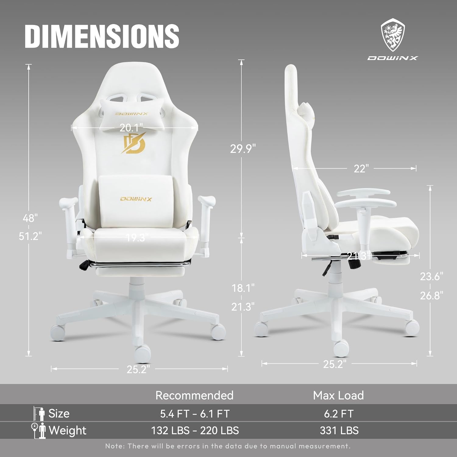 image:imageDowinx Gaming Chair with Massage Lumbar Support Suede Fabric Ergonomic Computer Chair with Footrest for Adults High Back Reclining Game Chair for Office Gaming OffWhite