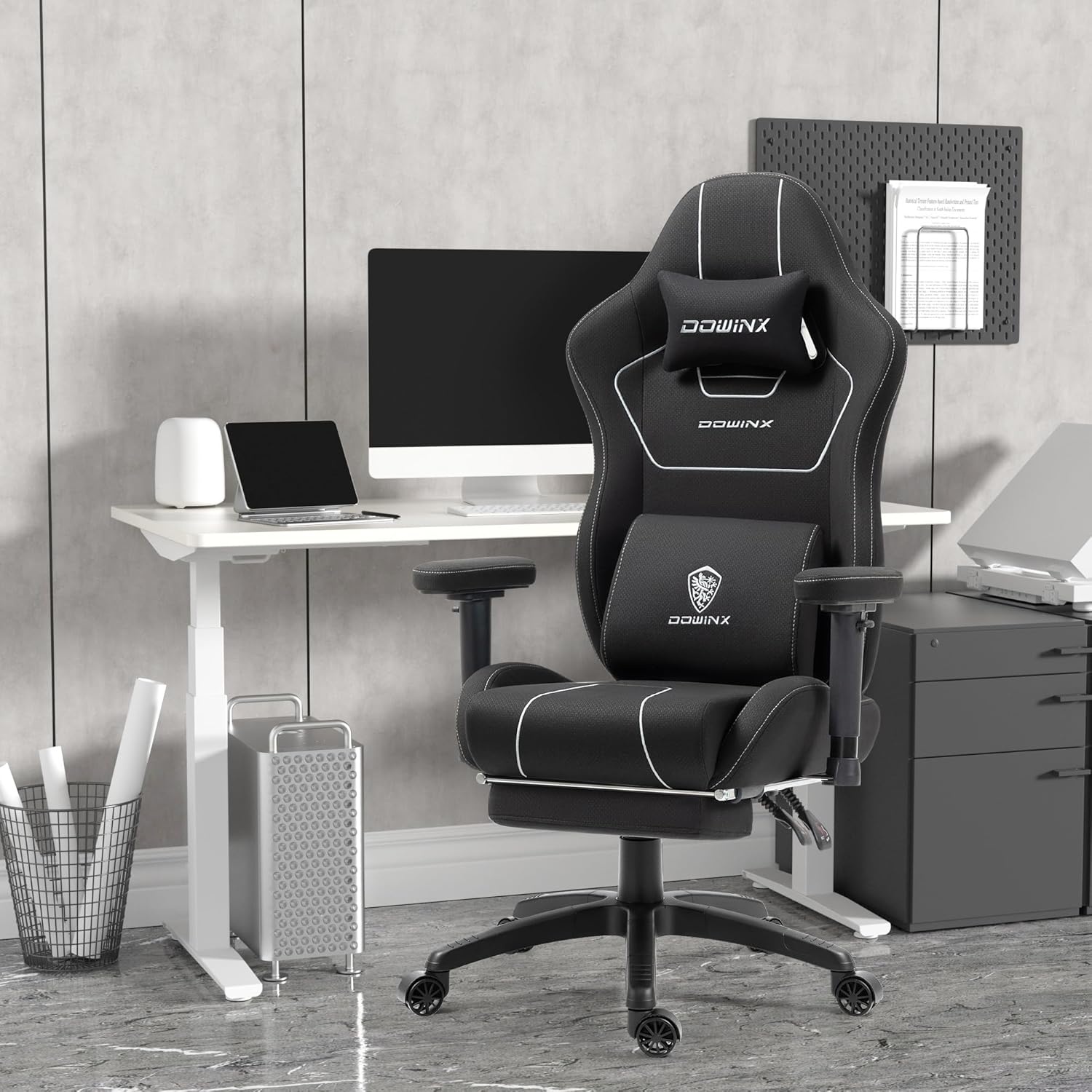 image:imageDowinx Gaming Chair with Pocket Spring Cushion Breathable Fabric Ergonomic Office Chair with Footrest amp Massage Lumbar Support Comfortable Reclining Chair for Long Hours Sitting 350LBS BlackBlack
