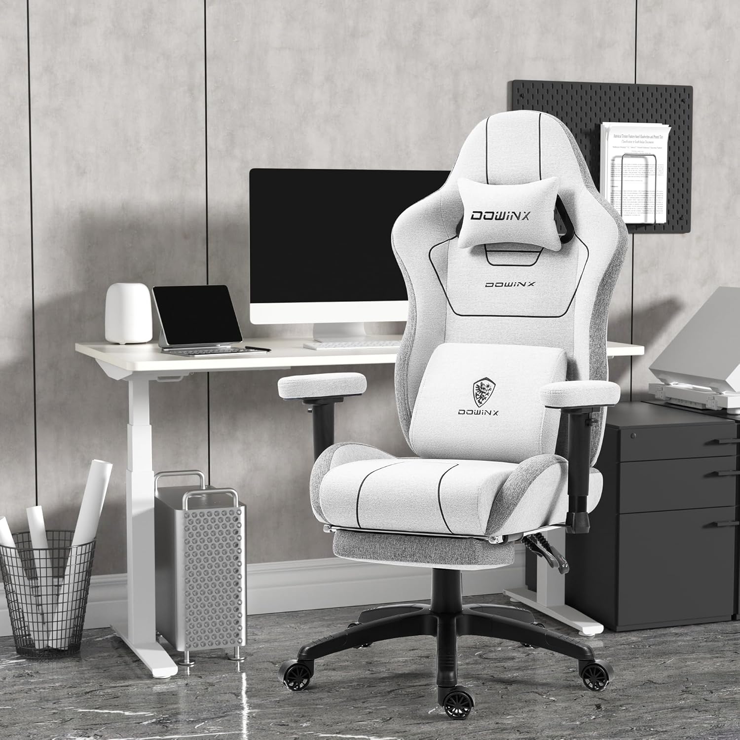 image:imageDowinx Gaming Chair with Pocket Spring Cushion Breathable Fabric Ergonomic Office Chair with Footrest amp Massage Lumbar Support Comfortable Reclining Chair for Long Hours Sitting 350LBS BlackGrey