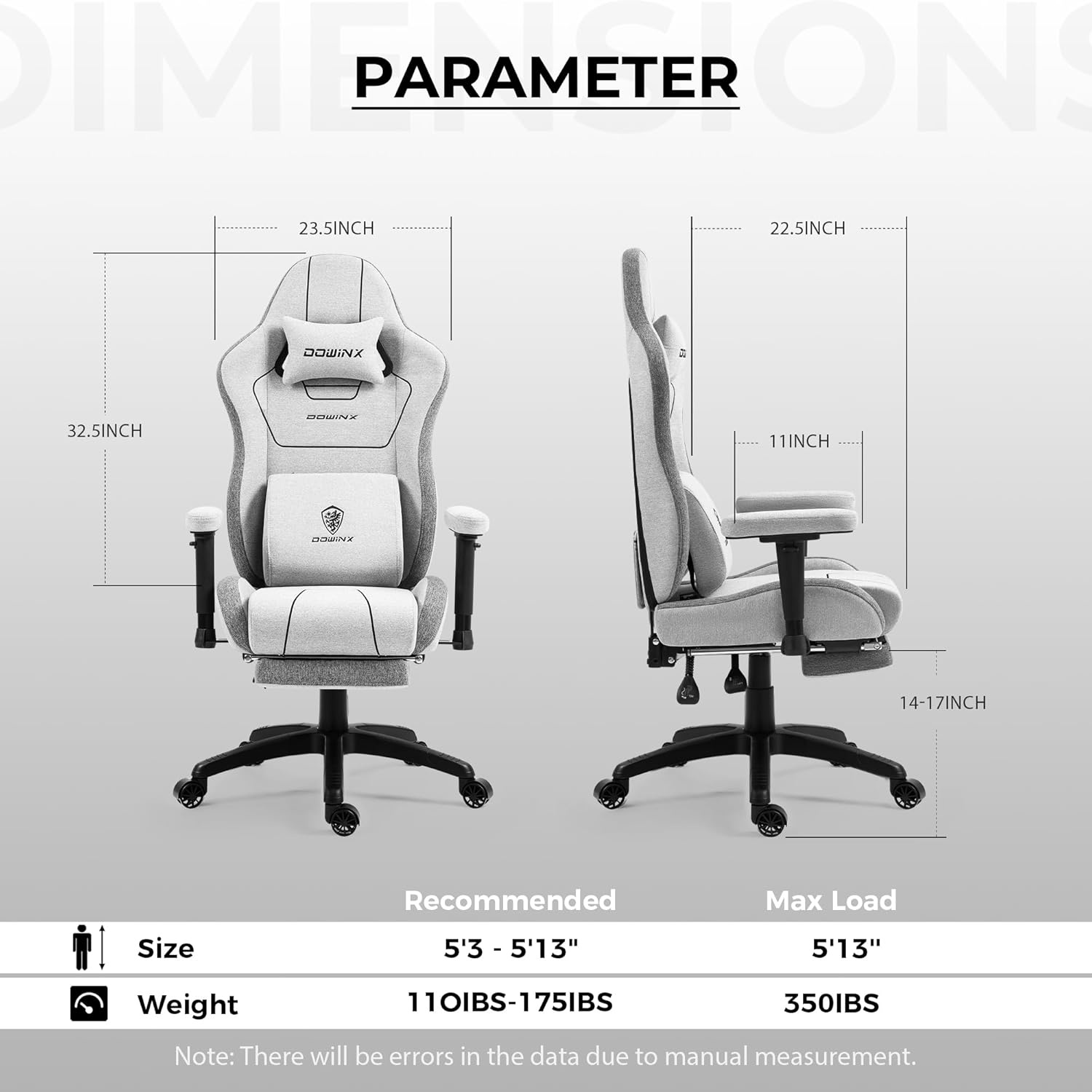 image:imageDowinx Gaming Chair with Pocket Spring Cushion Breathable Fabric Ergonomic Office Chair with Footrest amp Massage Lumbar Support Comfortable Reclining Chair for Long Hours Sitting 350LBS BlackGrey