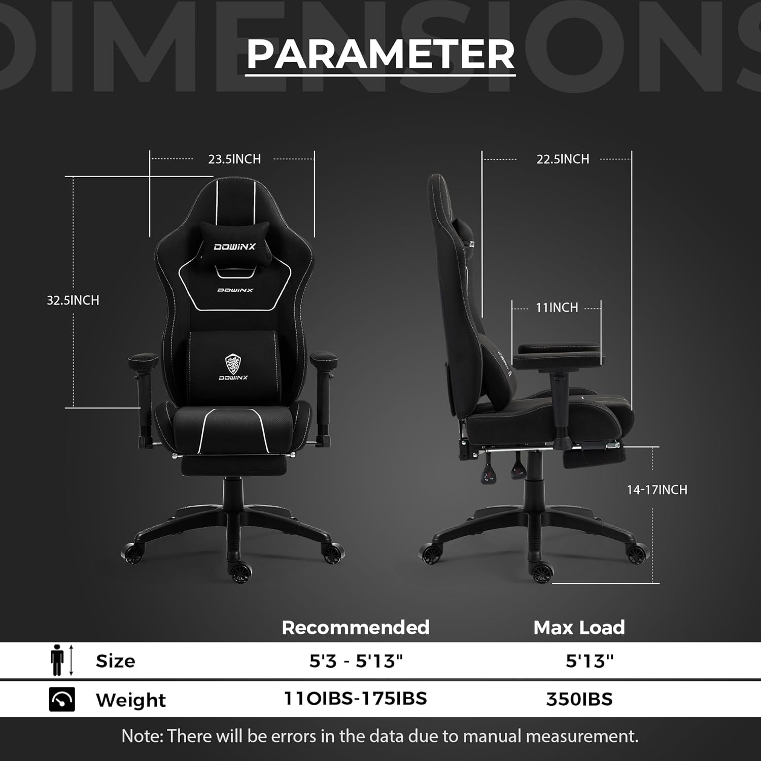 image:imageDowinx Gaming Chair with Pocket Spring Cushion Breathable Fabric Ergonomic Office Chair with Footrest amp Massage Lumbar Support Comfortable Reclining Chair for Long Hours Sitting 350LBS BlackBlack