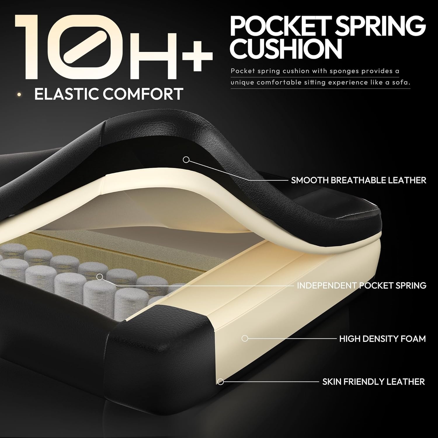 image:imageDowinx Gaming Chair with Pocket Spring Cushion Ergonomic Computer Chair High Back Reclining Game Chair Pu Leather 350LBS Green