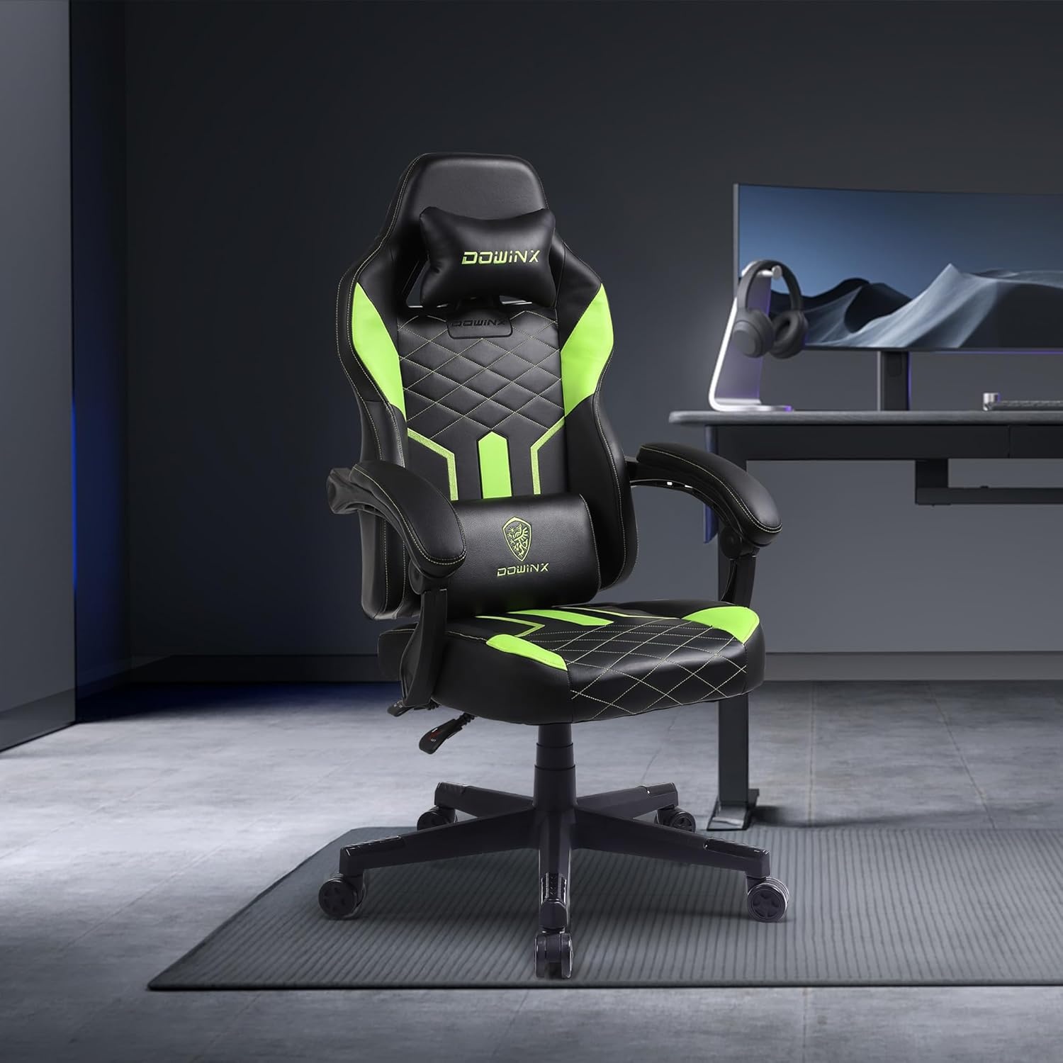 image:imageDowinx Gaming Chair with Pocket Spring Cushion Ergonomic Computer Chair High Back Reclining Game Chair Pu Leather 350LBS Green