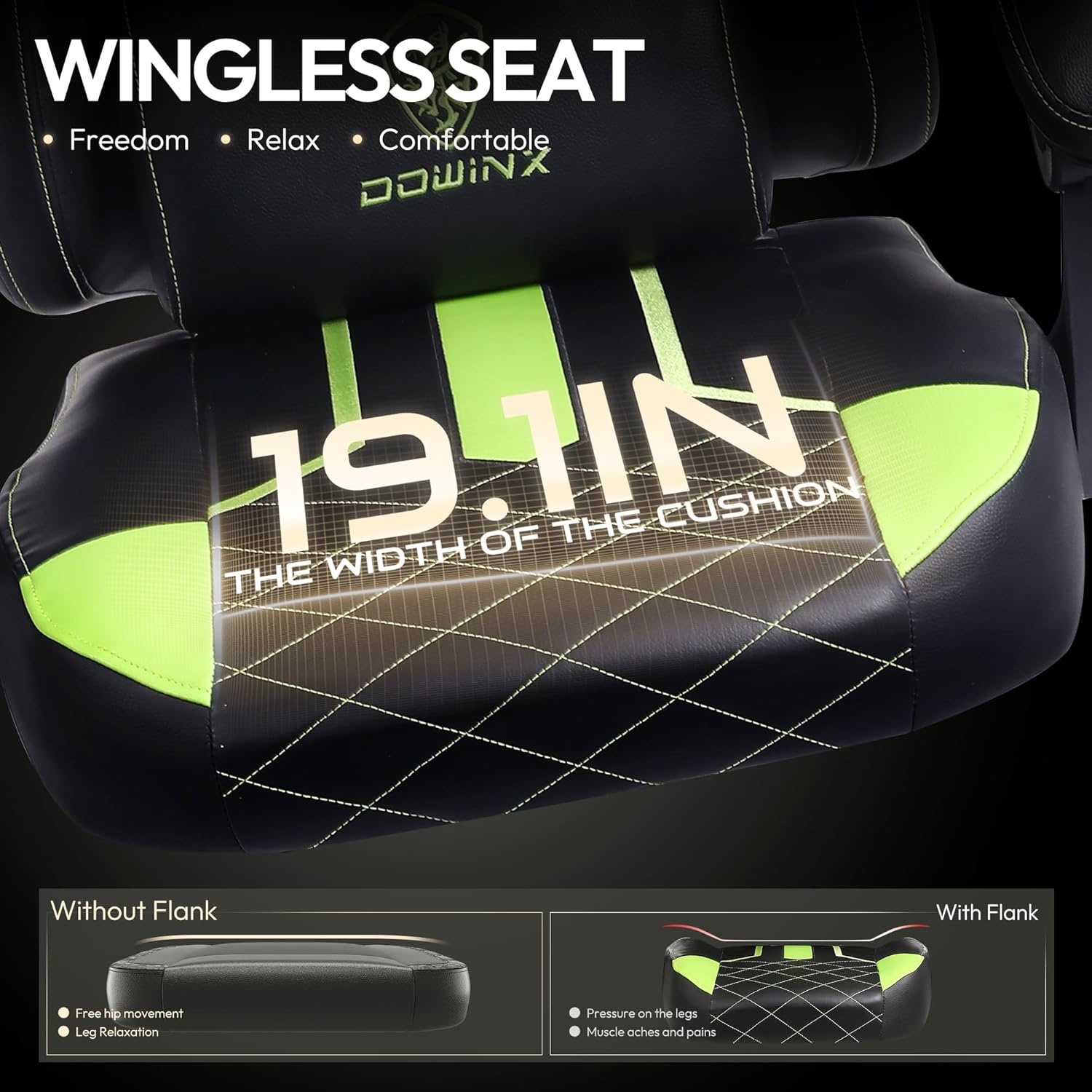 image:imageDowinx Gaming Chair with Pocket Spring Cushion Ergonomic Computer Chair High Back Reclining Game Chair Pu Leather 350LBS Green