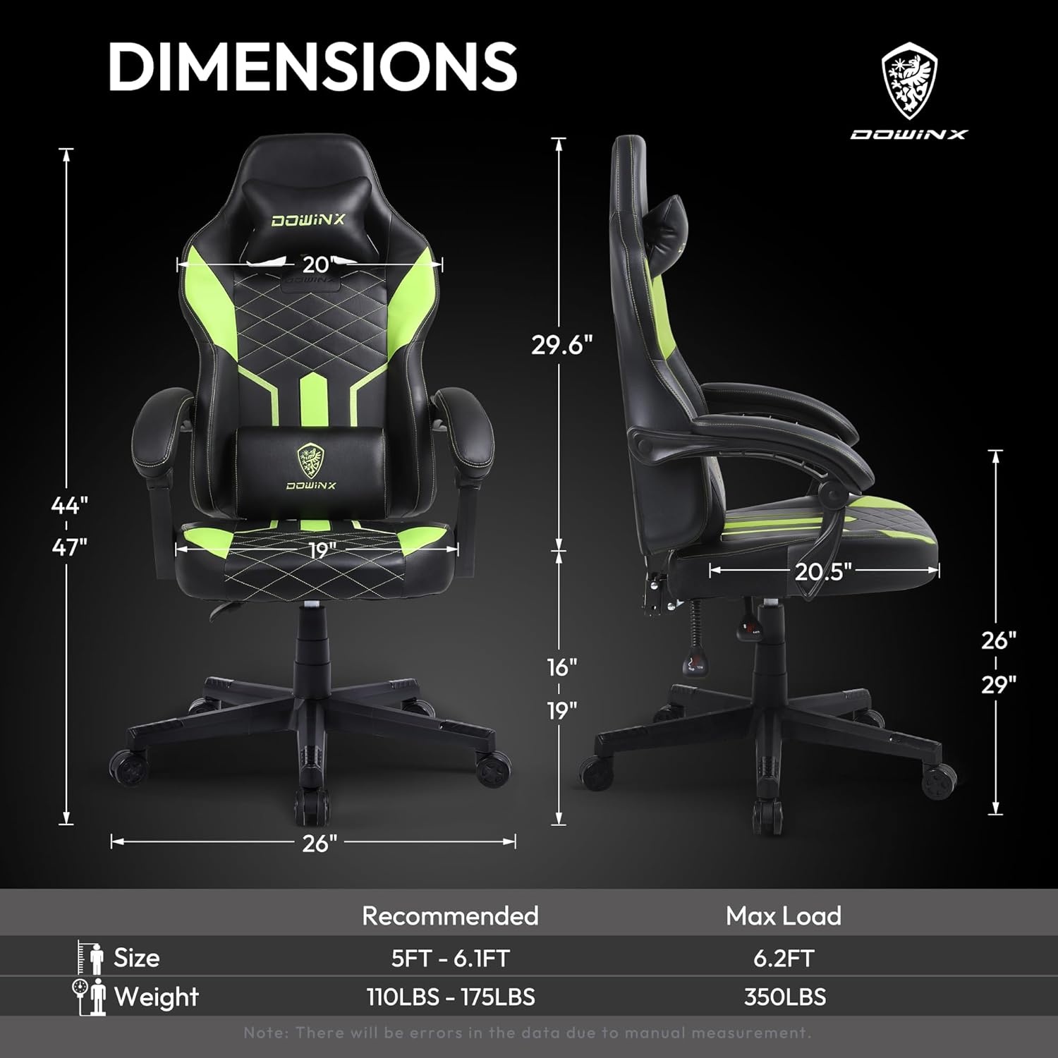 image:imageDowinx Gaming Chair with Pocket Spring Cushion Ergonomic Computer Chair High Back Reclining Game Chair Pu Leather 350LBS Green