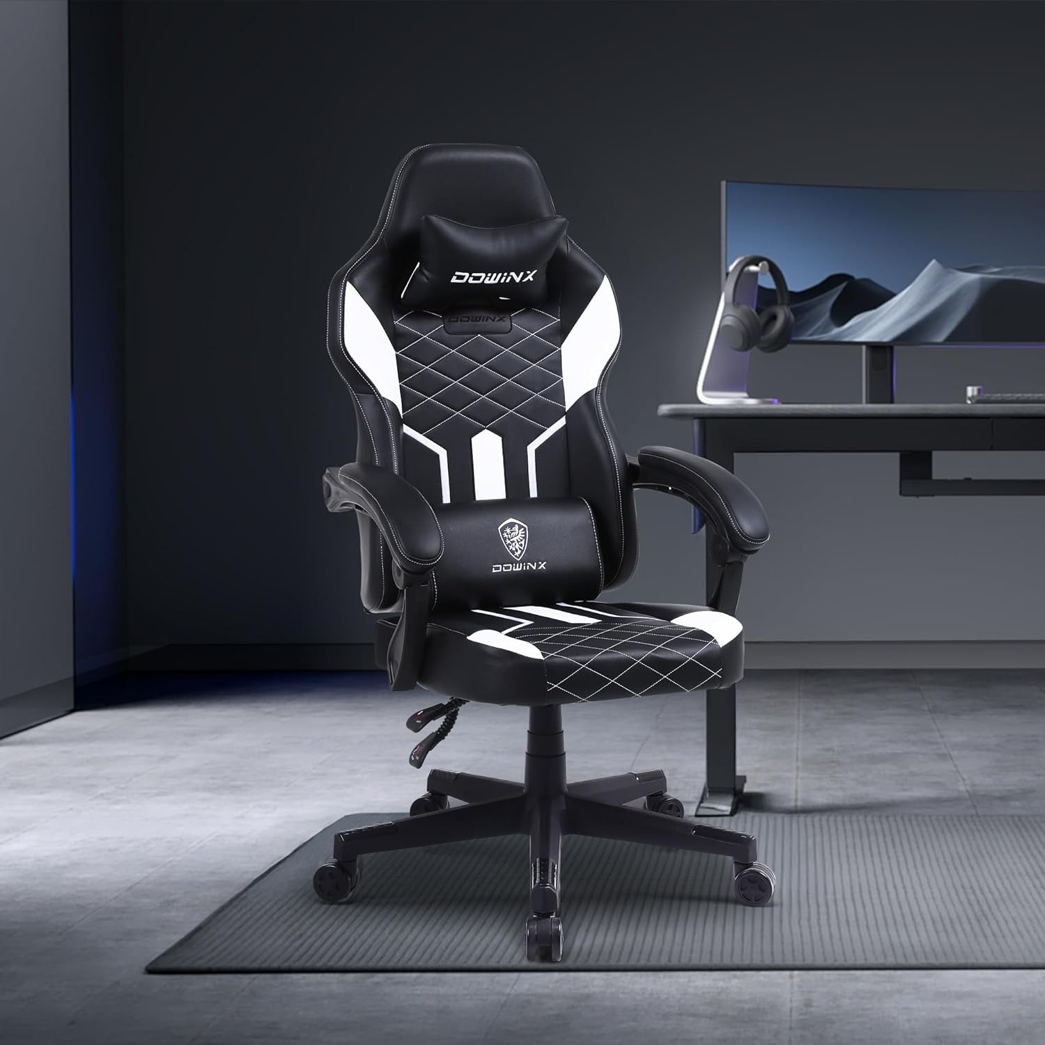 image:imageDowinx Gaming Chair with Pocket Spring Cushion Ergonomic Computer Chair High Back Reclining Game Chair Pu Leather 350LBS White