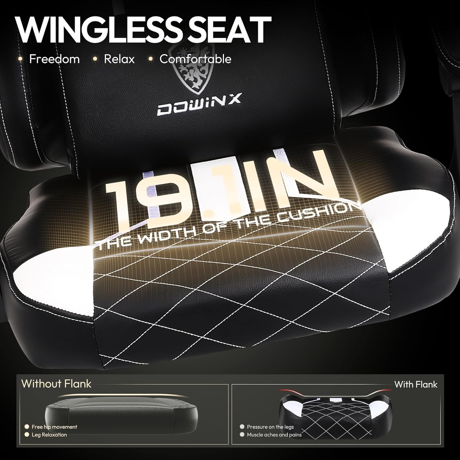 image:imageDowinx Gaming Chair with Pocket Spring Cushion Ergonomic Computer Chair High Back Reclining Game Chair Pu Leather 350LBS White