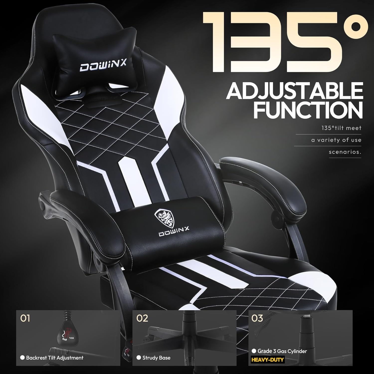 image:imageDowinx Gaming Chair with Pocket Spring Cushion Ergonomic Computer Chair High Back Reclining Game Chair Pu Leather 350LBS White