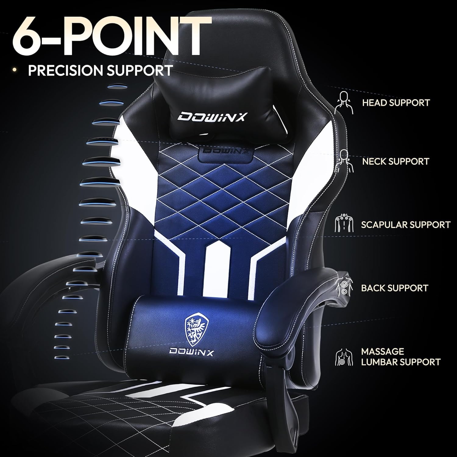 image:imageDowinx Gaming Chair with Pocket Spring Cushion Ergonomic Computer Chair High Back Reclining Game Chair Pu Leather 350LBS White