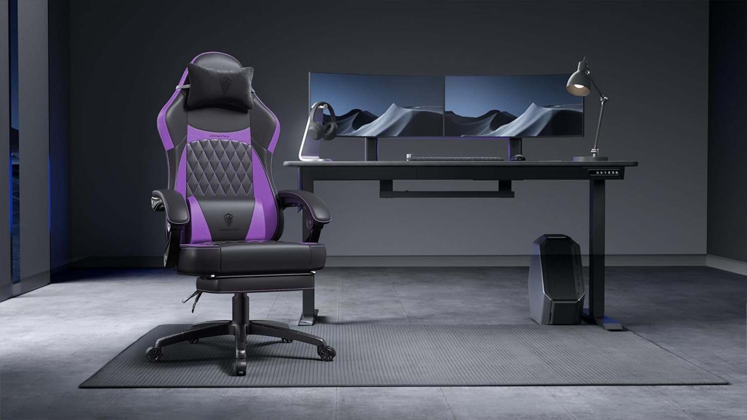 image:imageDowinx Gaming Chair with Pocket Spring Cushion Ergonomic Computer Chair with Massage Lumbar and Footrest for Adults High Back Game Chair Leather for Office Gaming 300LBS Blue New50a Purple