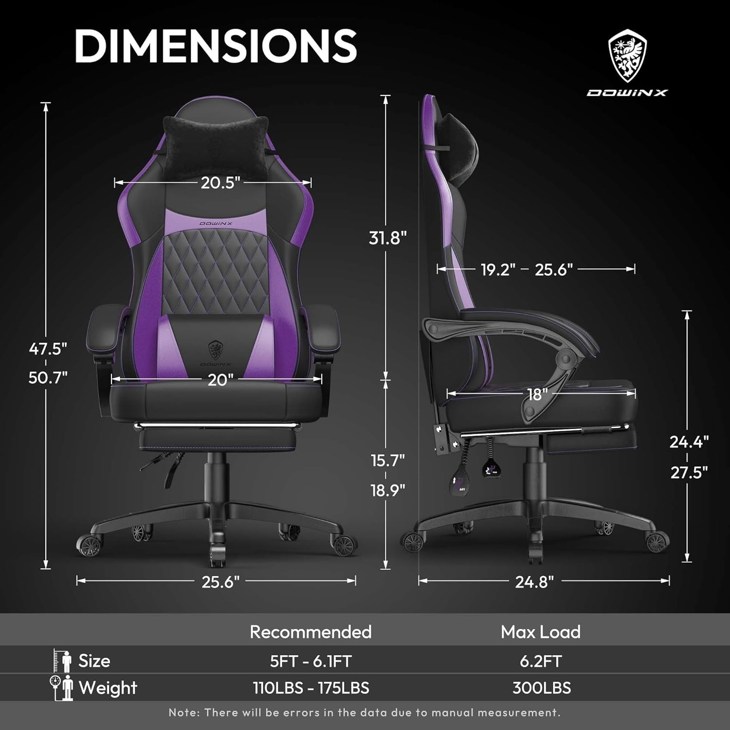 image:imageDowinx Gaming Chair with Pocket Spring Cushion Ergonomic Computer Chair with Massage Lumbar and Footrest for Adults High Back Game Chair Leather for Office Gaming 300LBS Blue New50a Purple
