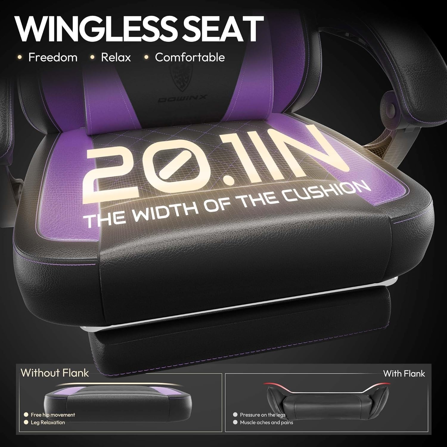 image:imageDowinx Gaming Chair with Pocket Spring Cushion Ergonomic Computer Chair with Massage Lumbar and Footrest for Adults High Back Game Chair Leather for Office Gaming 300LBS Blue New50a Purple