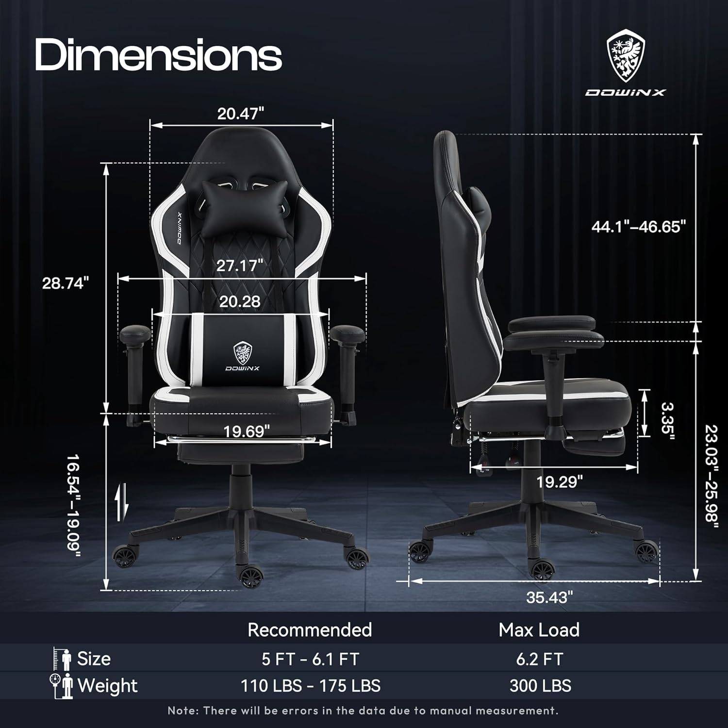 image:imageDowinx Gaming Chair with Pocket Spring Cushion Massage Gamer Chair Pu Leather with Lumbar Support Ergonomic Computer Office with Footrest 300lbs for Adult Black White