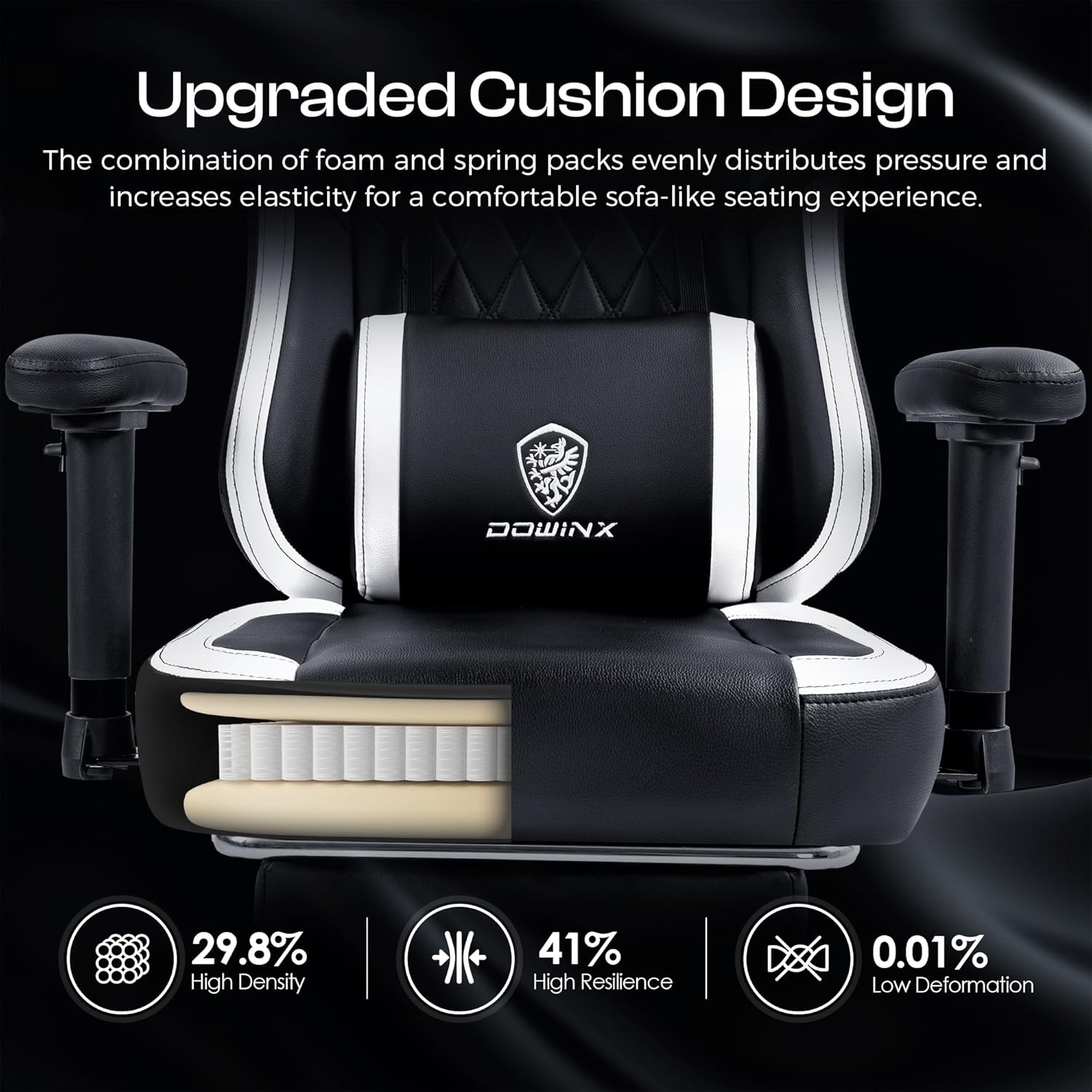 image:imageDowinx Gaming Chair with Pocket Spring Cushion Massage Gamer Chair Pu Leather with Lumbar Support Ergonomic Computer Office with Footrest 300lbs for Adult Black White