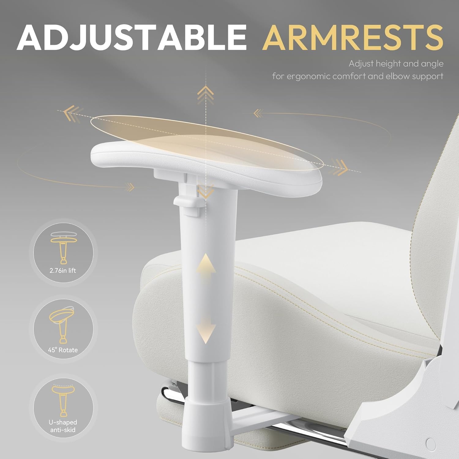 image:imageDowinx Gaming Chair with Suede Fabric Ergonomic Computer Chair with Massage Lumbar Support and Footrest High Back Reclining Game Office Chair for Adults Ivory