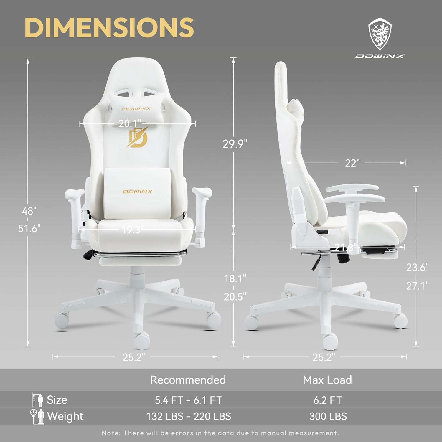 image:imageDowinx Gaming Chair with Suede Fabric Ergonomic Computer Chair with Massage Lumbar Support and Footrest High Back Reclining Game Office Chair for Adults Ivory
