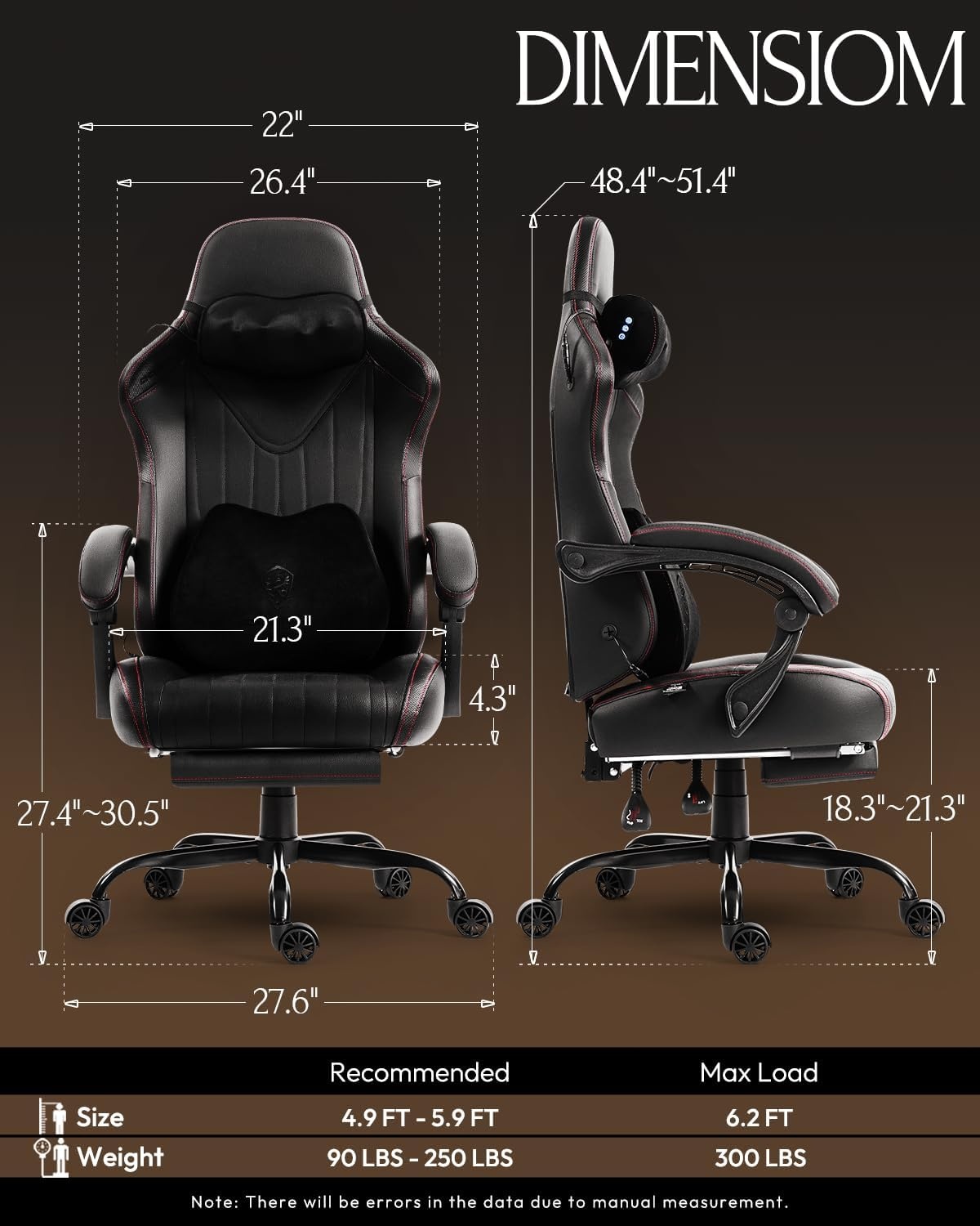 image:imageDowinx Gaming Video Gaming Chair with Shiatsu Neck Massage and Lumbar Support for Home Office High Back Recliner Height Adjustable Ergonomic Comfy Leather Computer Desk Chair BlackBlack