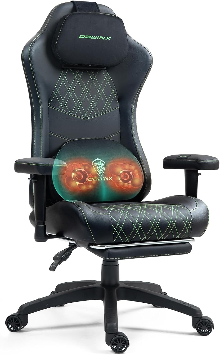 image:imageDowinx Heated Massage Gaming Chair for Adults Ergonomic Gamer Chair with SofaGrade Pocket Spring Cushion and with Lumbar Support Reclining Computer Chair with Adjustable Footrest Black Green