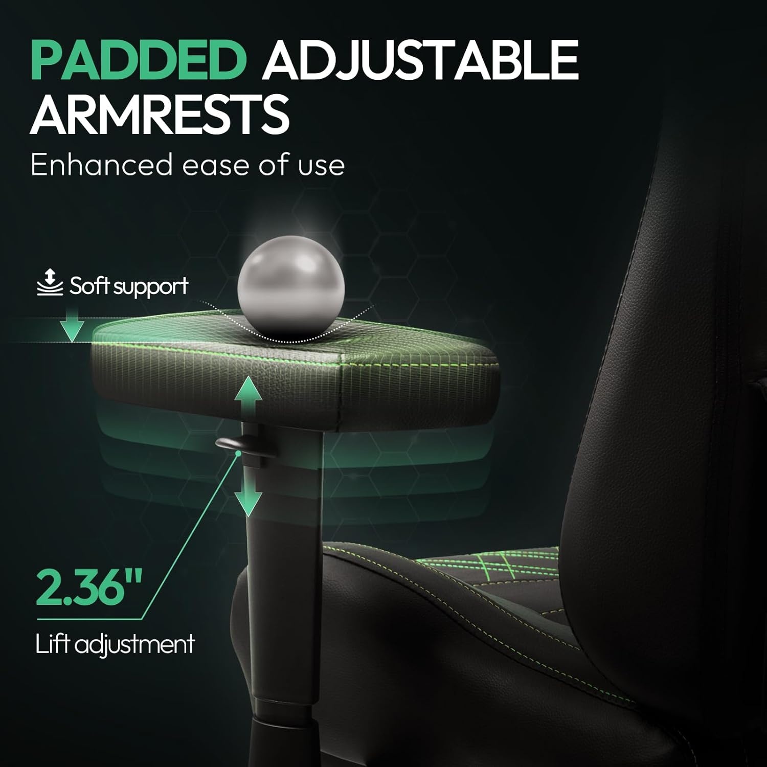image:imageDowinx Heated Massage Gaming Chair for Adults Ergonomic Gamer Chair with SofaGrade Pocket Spring Cushion and with Lumbar Support Reclining Computer Chair with Adjustable Footrest Black Green