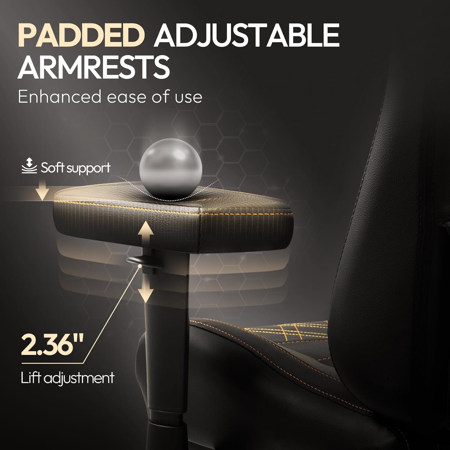 image:imageDowinx Heated Massage Gaming Chair for Adults Ergonomic Gamer Chair with SofaGrade Pocket Spring Cushion and with Lumbar Support Reclining Computer Chair with Adjustable Footrest Black Gold
